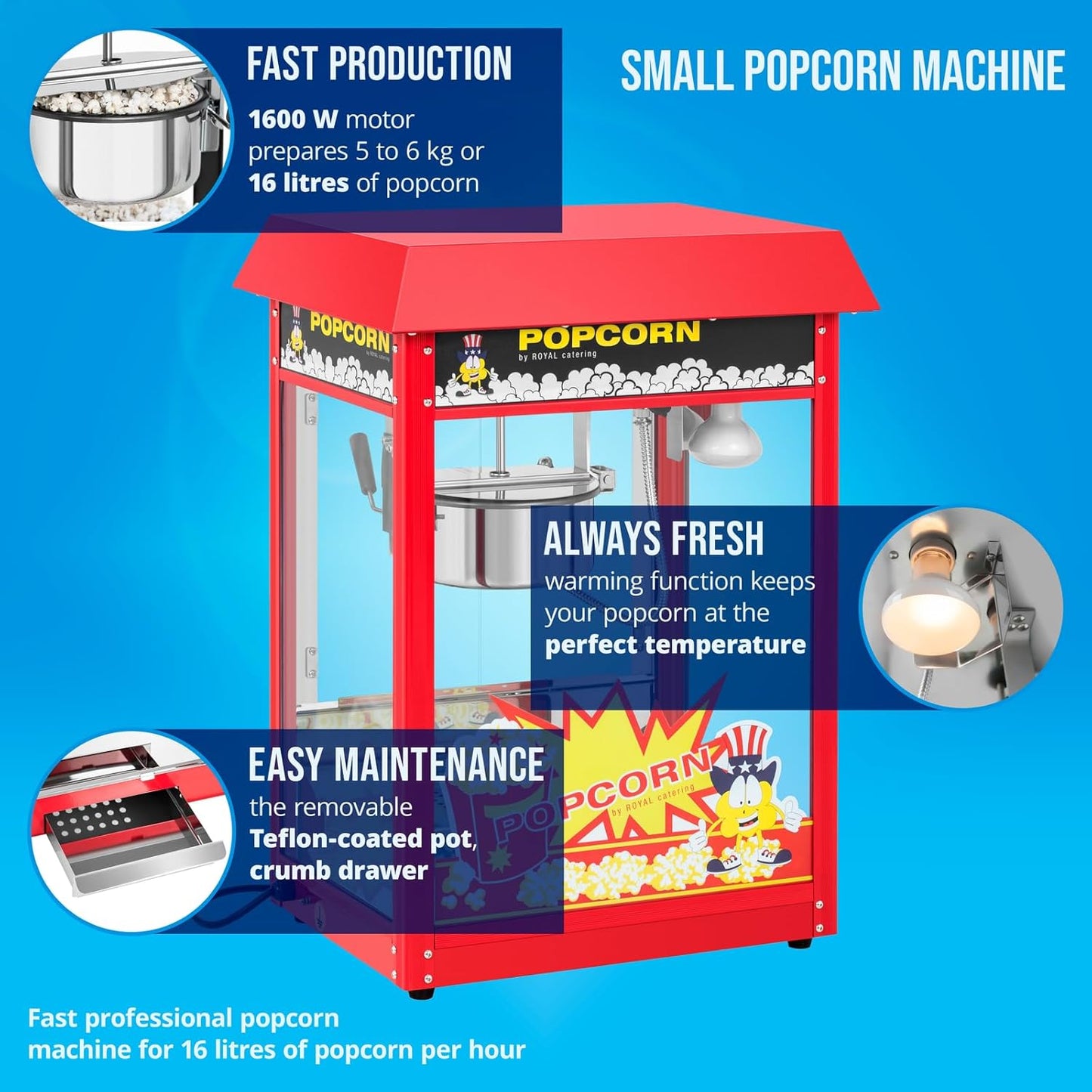 Popcornmaschine Retro-Design mit Teflon-Topf