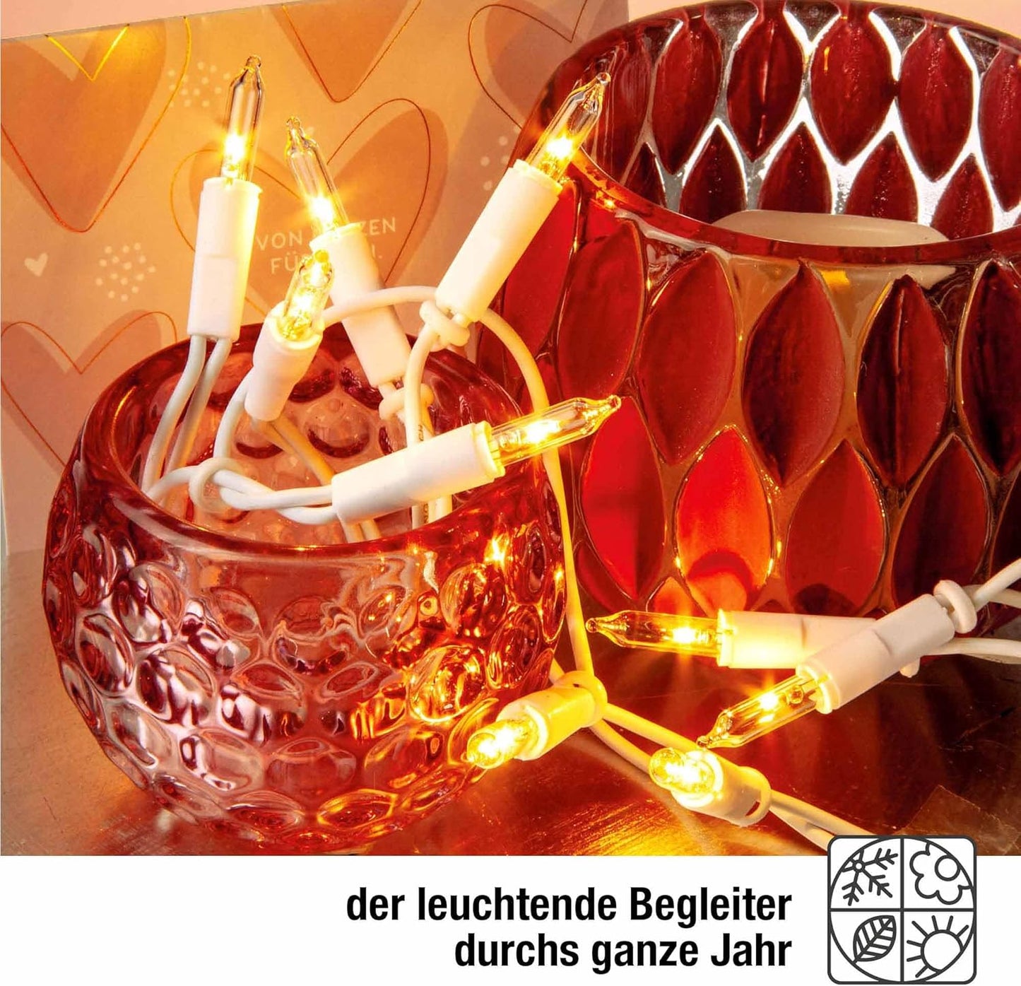Lichterkette mit 50 klaren Mini-Lichtern, 25 x 30 x 35 cm, Weisses Kabel - Transparente Lampe