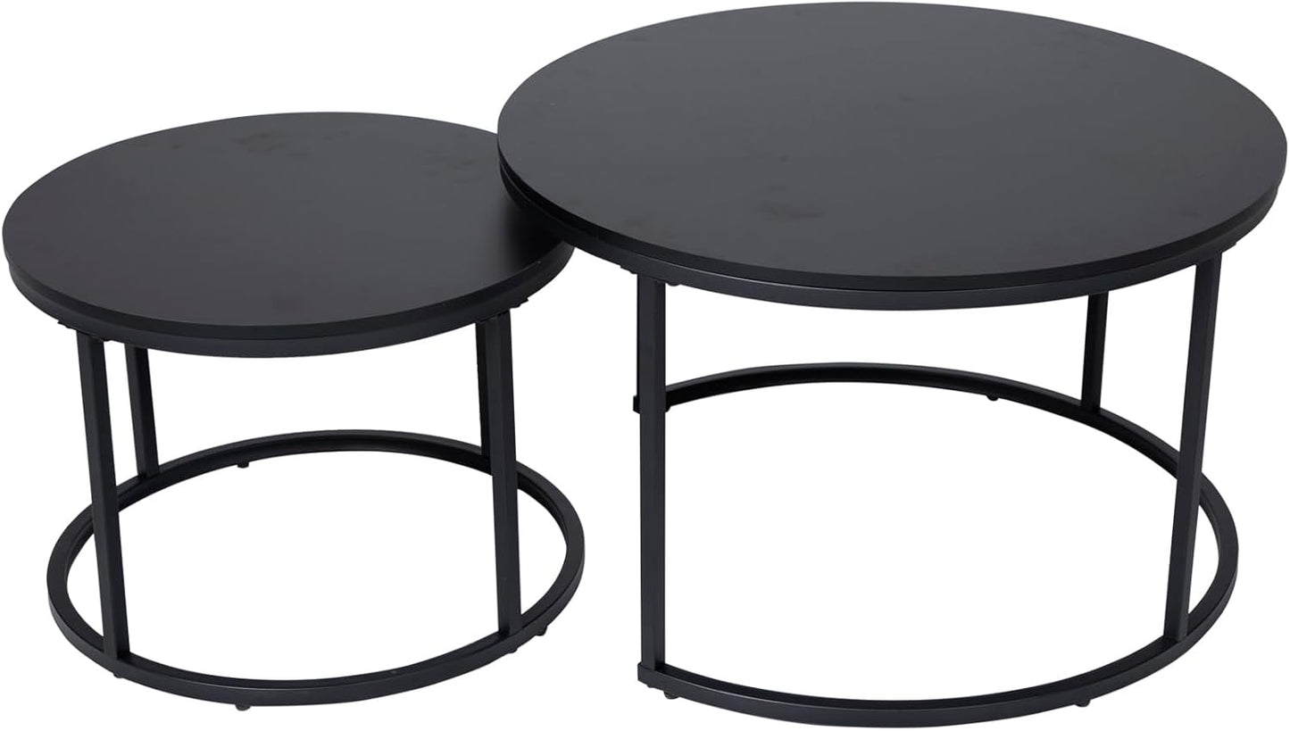 2er-Set Runder Couchtisch mit Metallgestell, Schwarz rund gross
