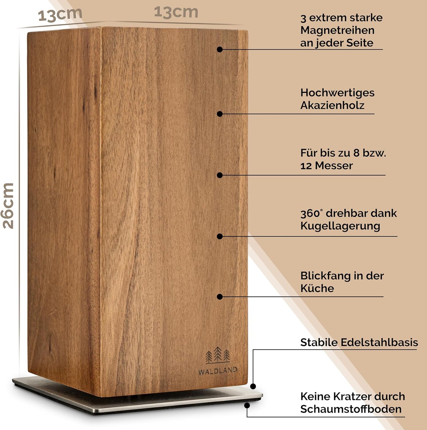 Magnetmesserblock, 360° / Akazienholz