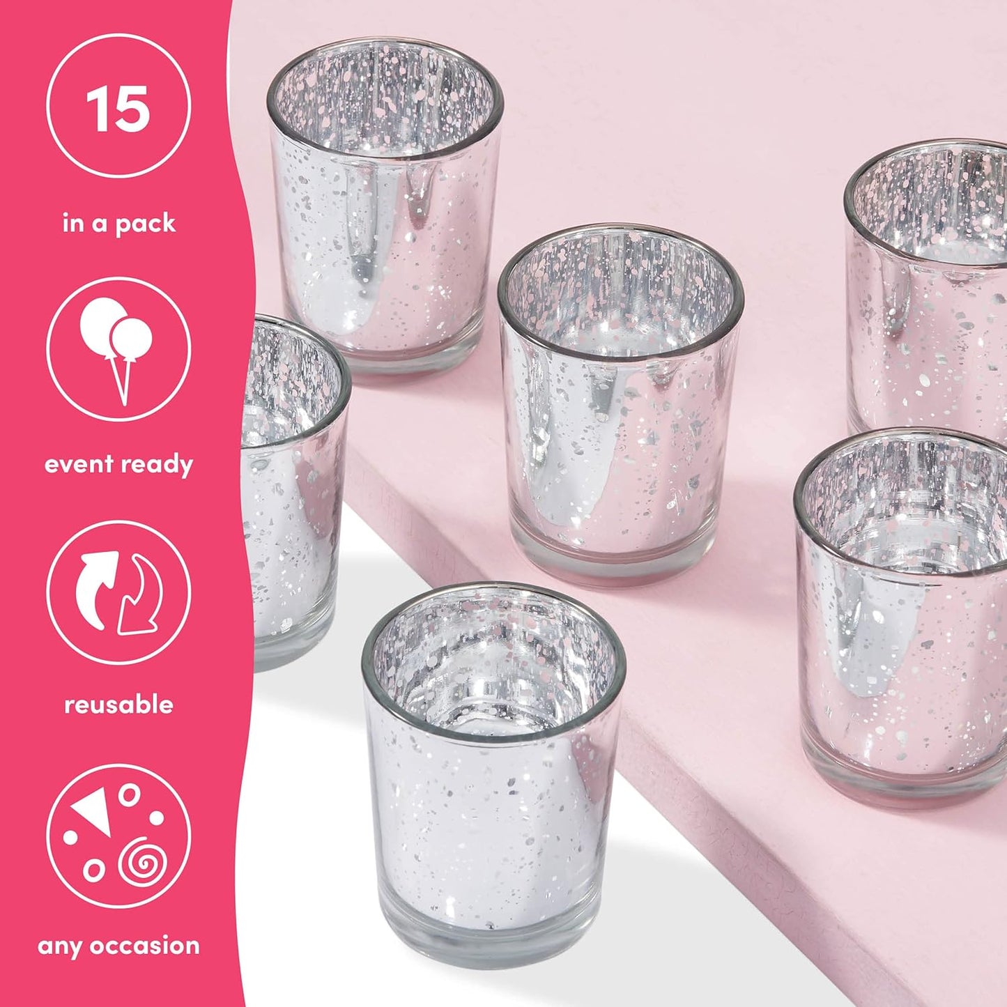 15er-Set Teelichthalter für weihnachtliches Ambiente, Silber 15