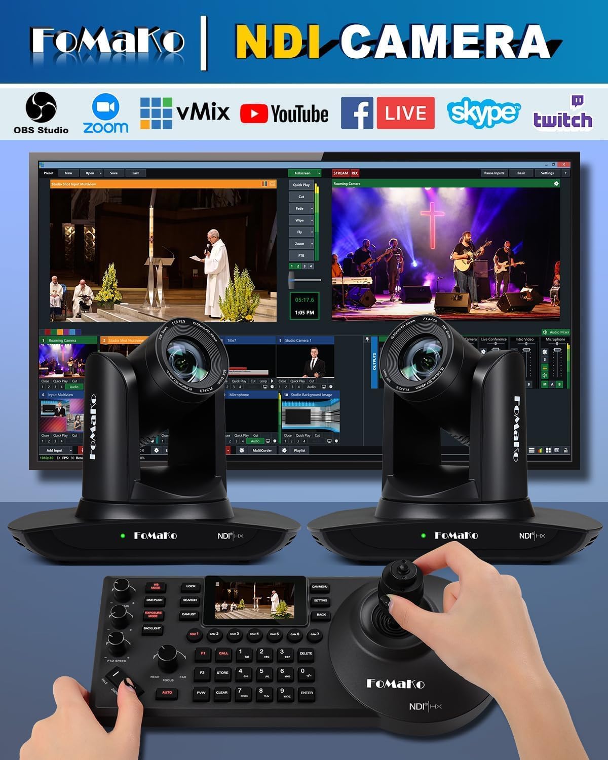 NDI HX3 PTZ Kamera-Set mit KI-Auto-Tracking & Controller, 30x NDI AI + NDI PTZ Controller