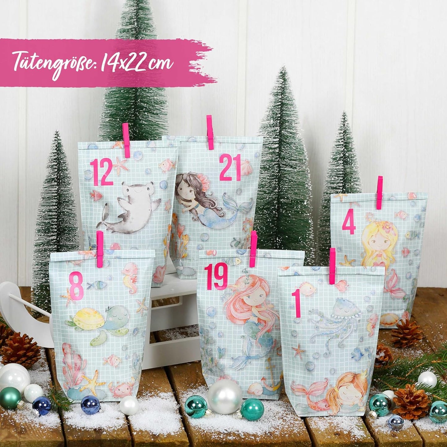 24 Adventskalendertüten zum Befüllen, Meerjungfrau