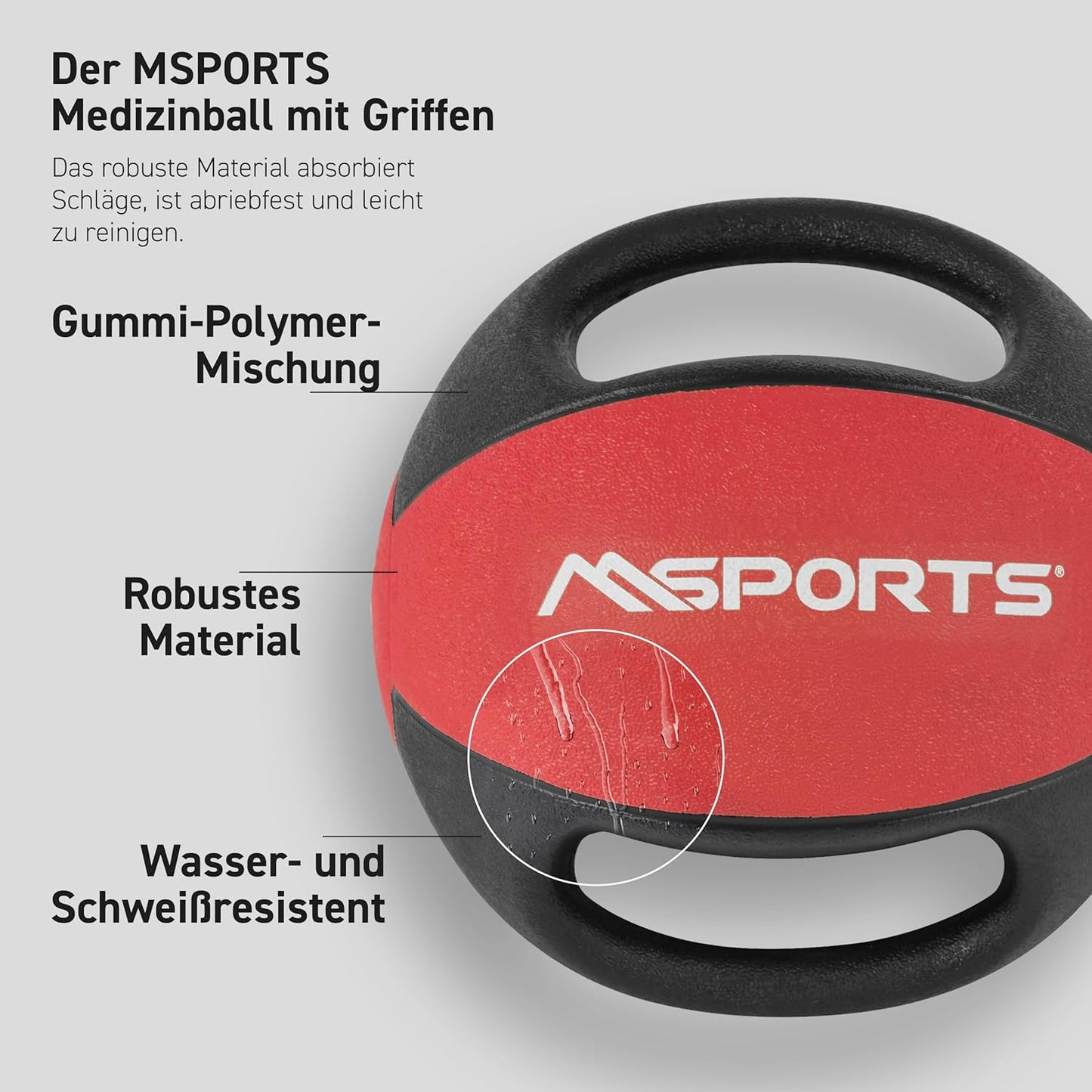 Medizinball mit Griffen 3 kg, 3 kg - Rot