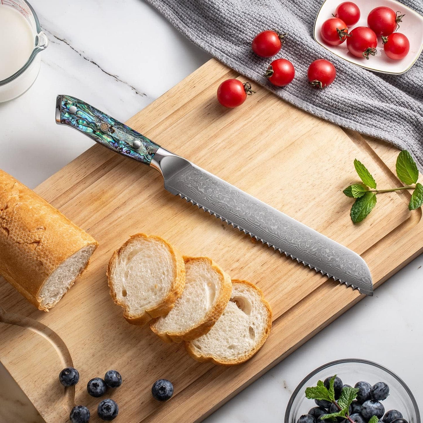 Brotmesser mit Perlmuttgriff, Brotmesser 19cm