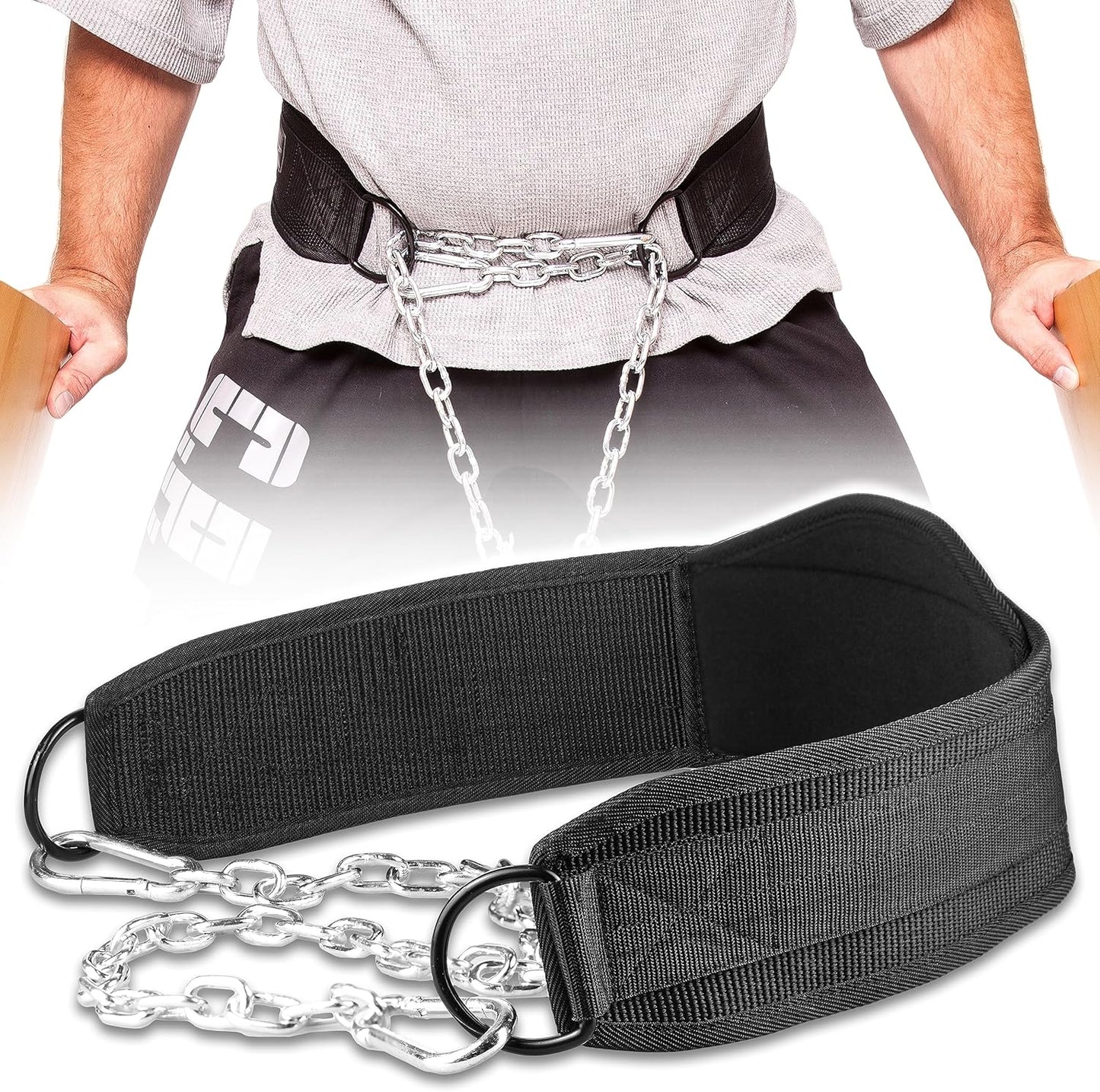 Dipgürtel für Klimmzüge und Krafttraining (bis 250 kg), Schwarz (PREMIUM)