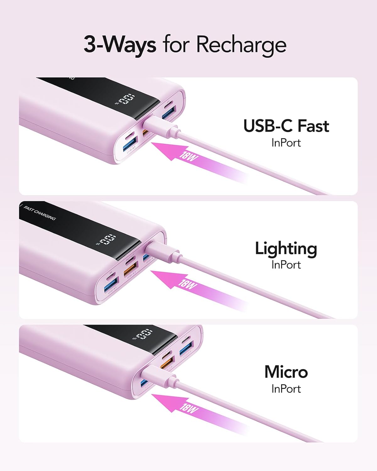 T2055 Powerbank mit Schnellladefunktion und 6 Ports, Lila