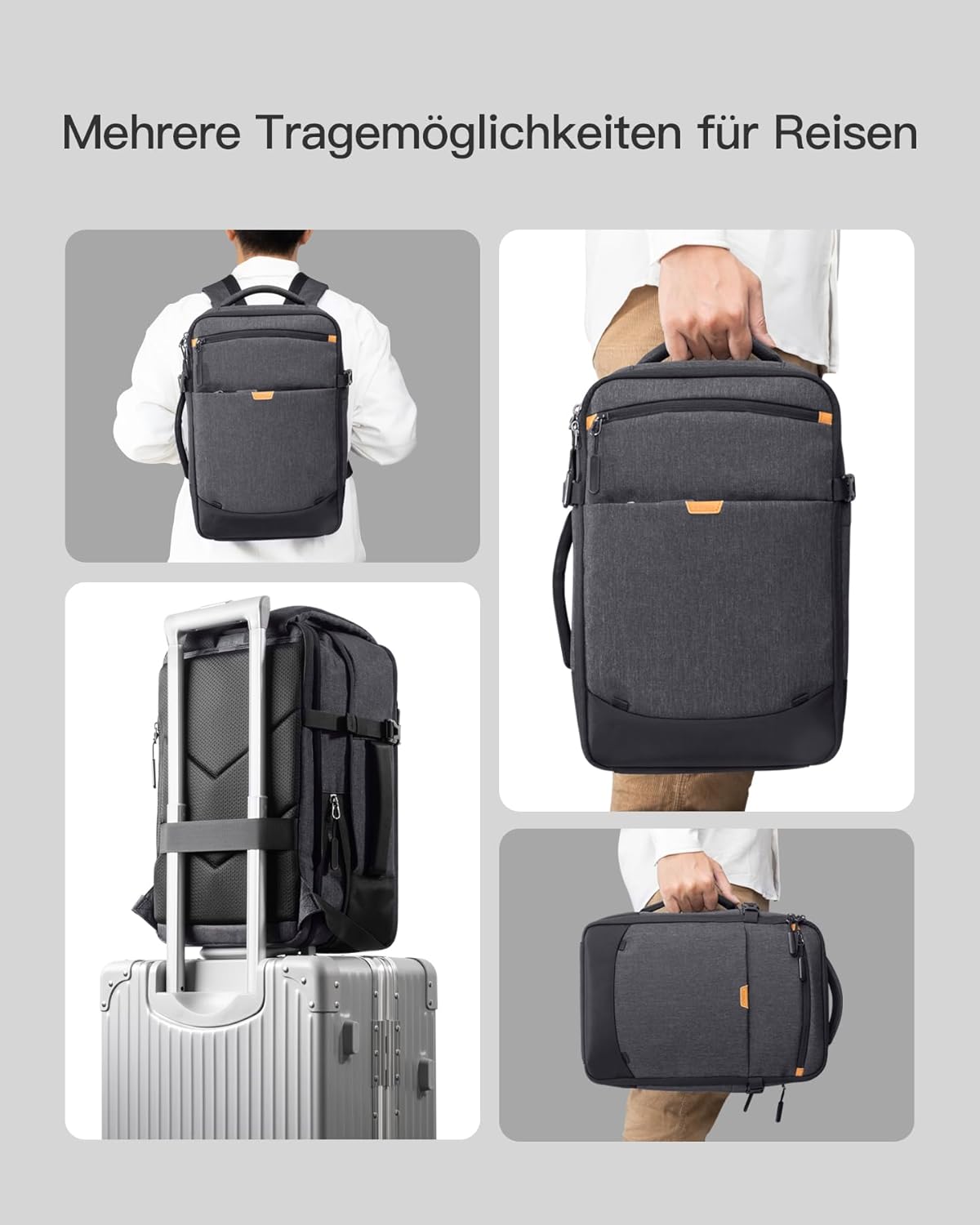 Reiserucksack für Handgepäck, Schwarz 20 Lang