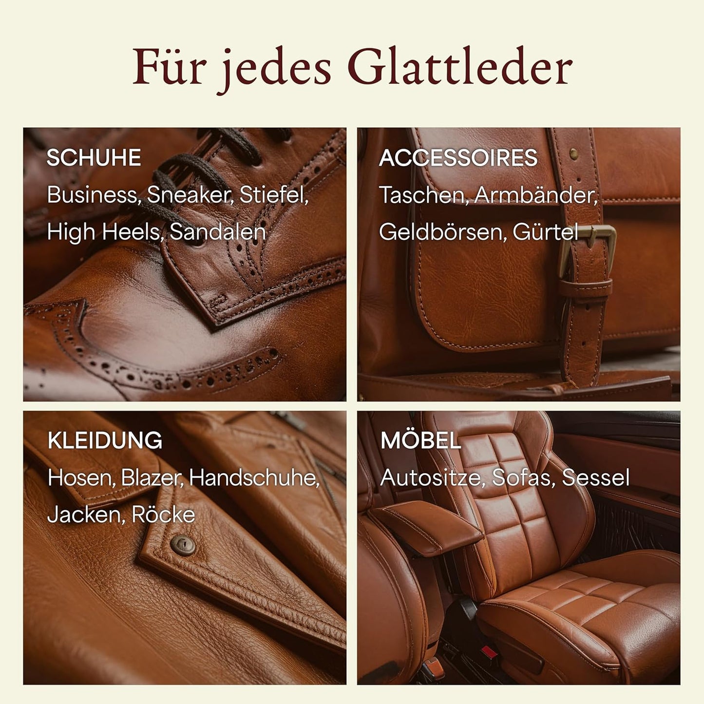 6er-Set Poliertücher für Glattlederschuhe, 6er Set Bordeaux