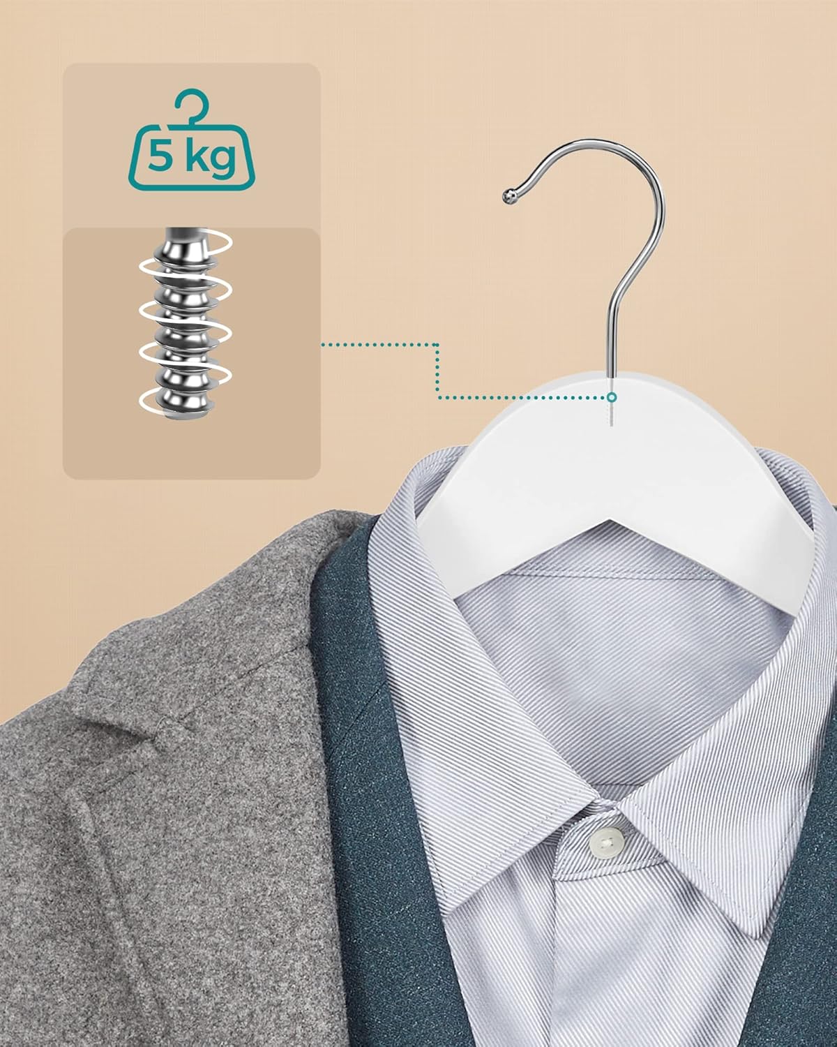 Kleiderbügel-Set mit rutschfestem Hosensteg, Weiss