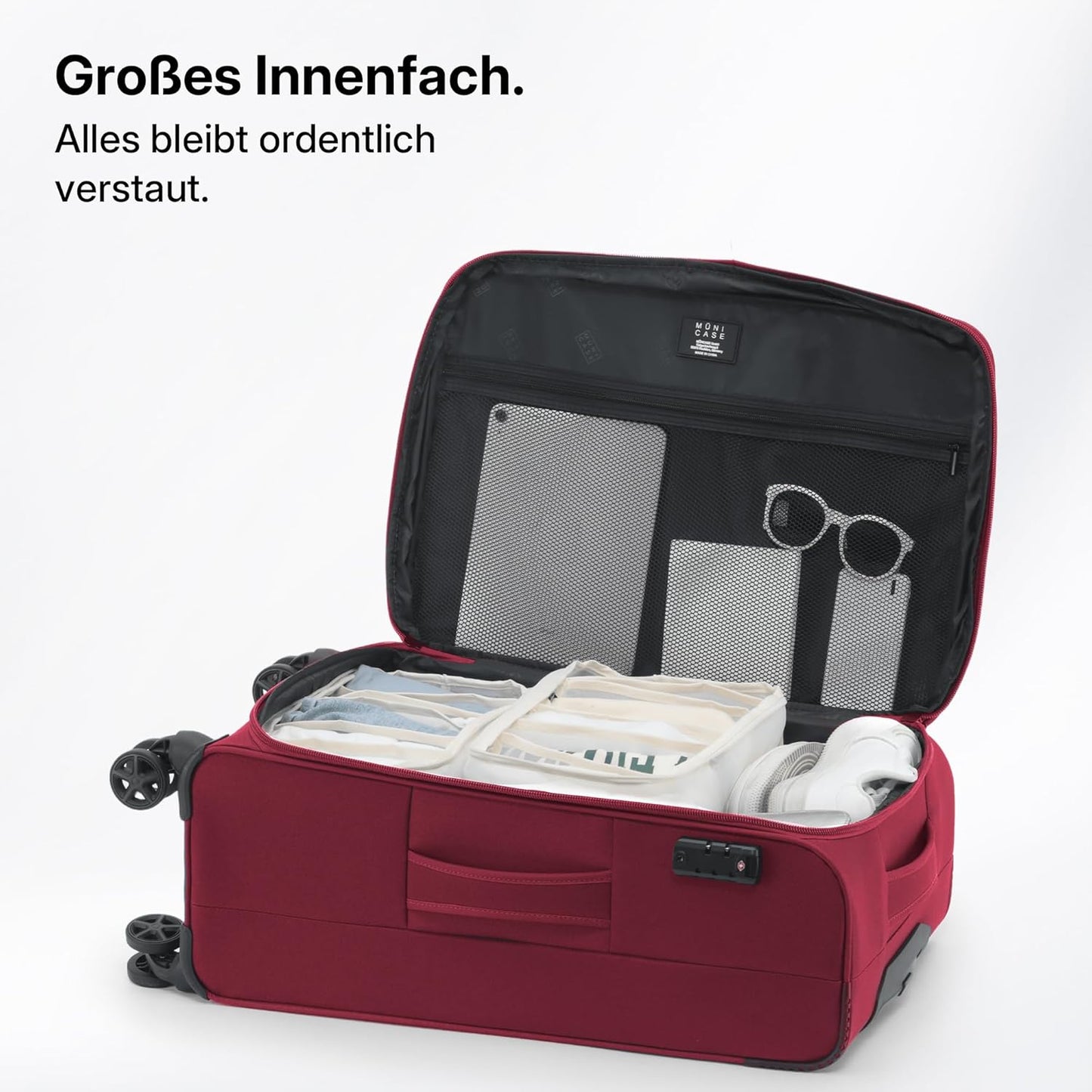 Stoffkoffer mit TSA-Schloss, Weinrot Koffer XL (79 cm) erweiterbar