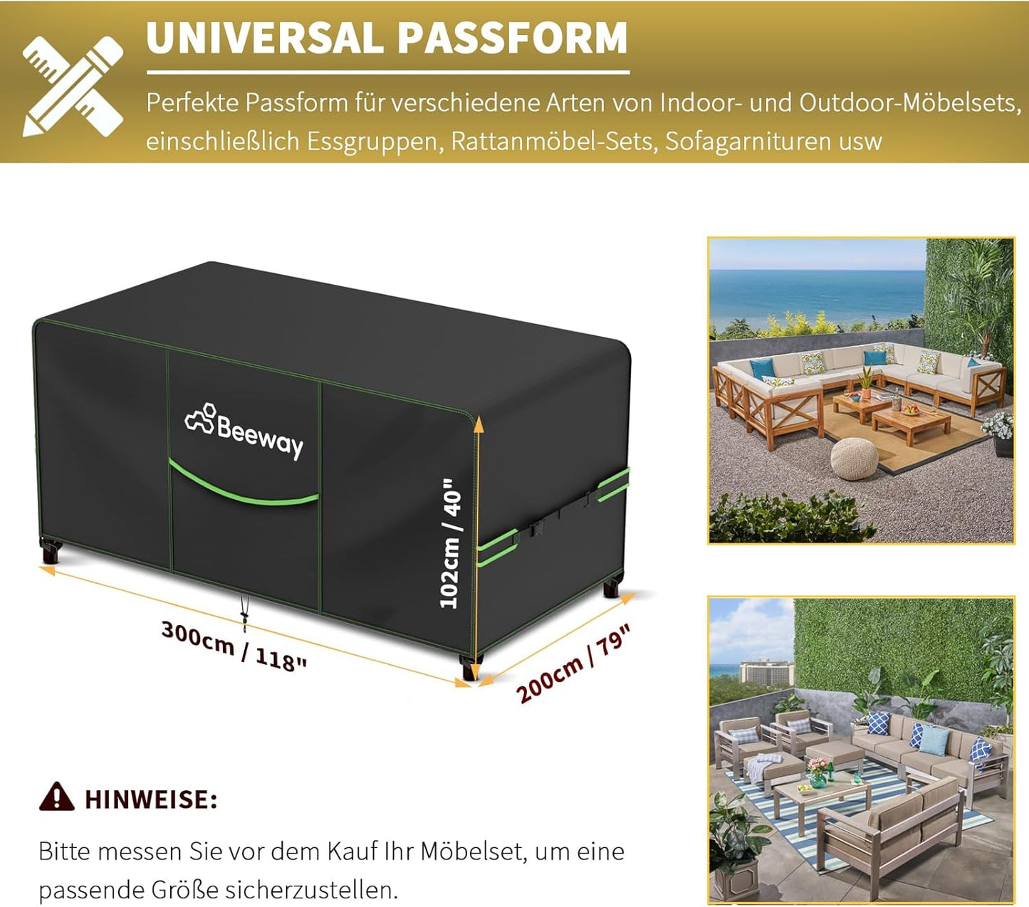Gartenmöbel Abdeckplane V2.0, Schwarz 300x250x102cm v2.0