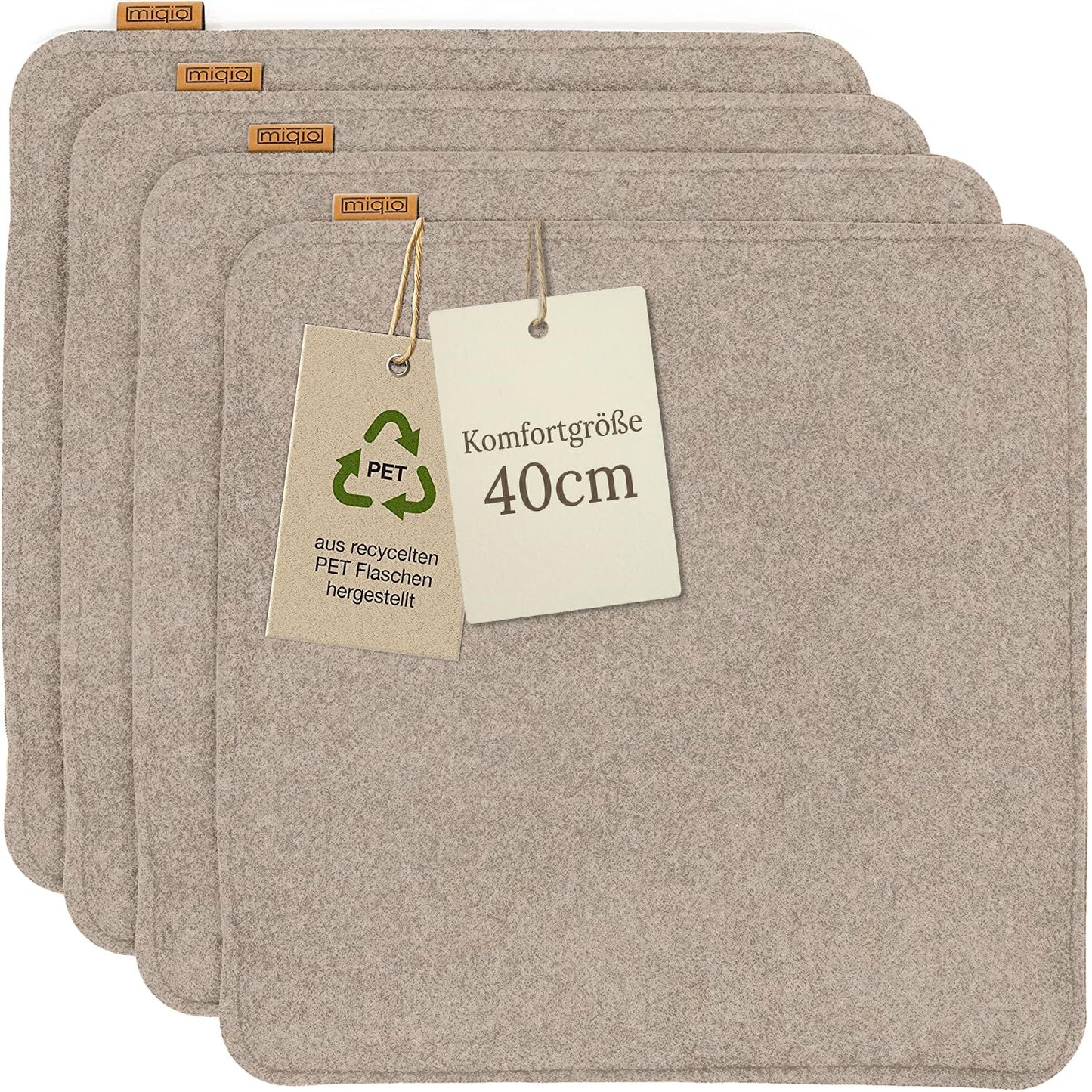 Sitzkissen-Set aus Filz mit Antirutsch (4 Stück), 40x40 cm, 4er-Set Beige