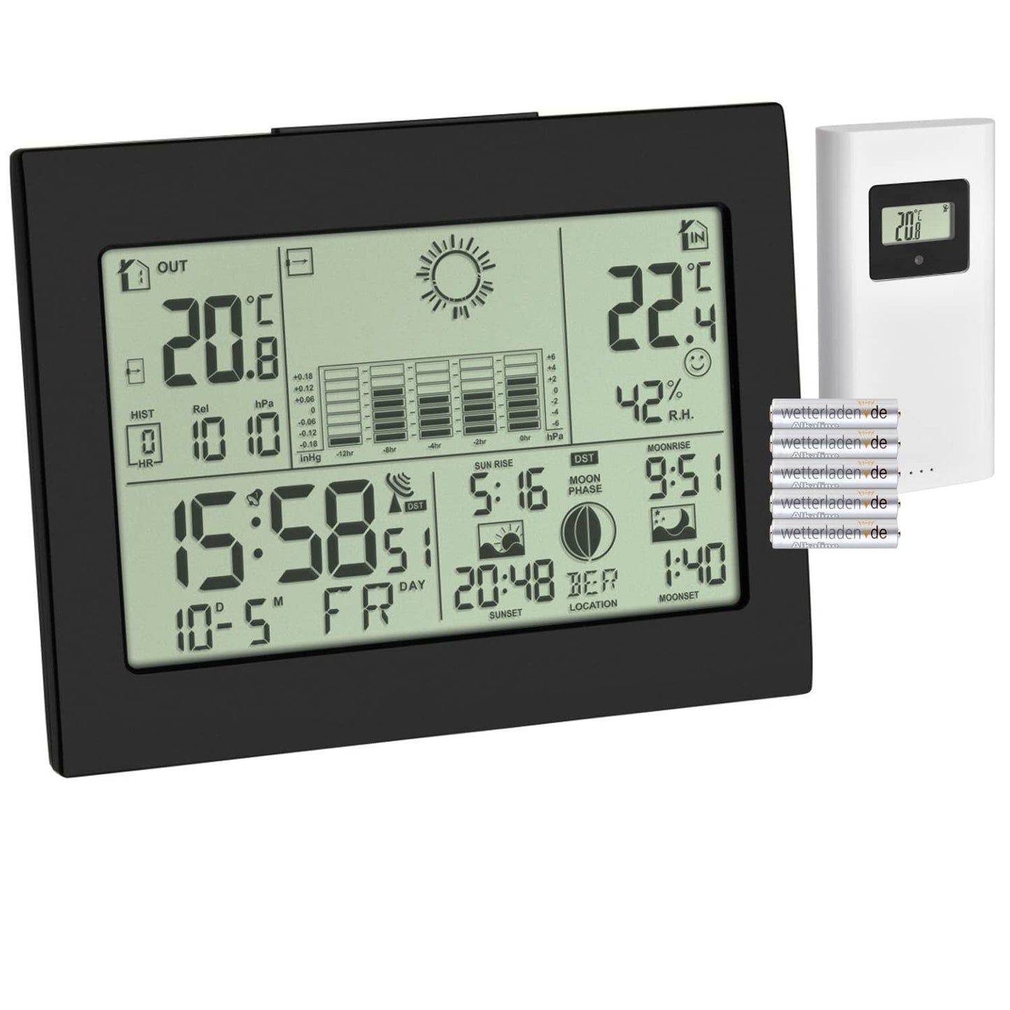 Funk-Wetterstation Horizon 35.1155.01 mit Aussensensor, Bundle mit Batterien