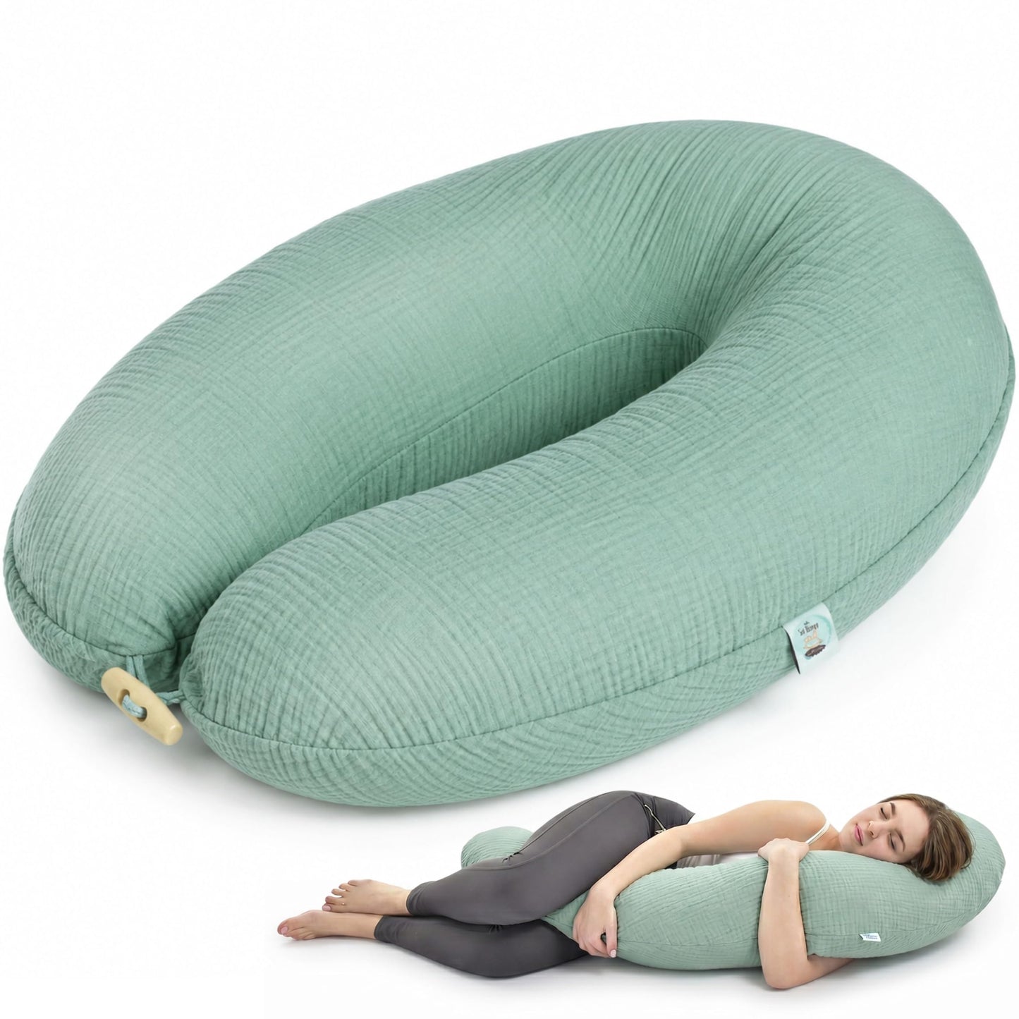 XXL-Stillkissen mit Musselin-Bezug, 190x35 cm, Musselin Mint Stillkissen 190x30