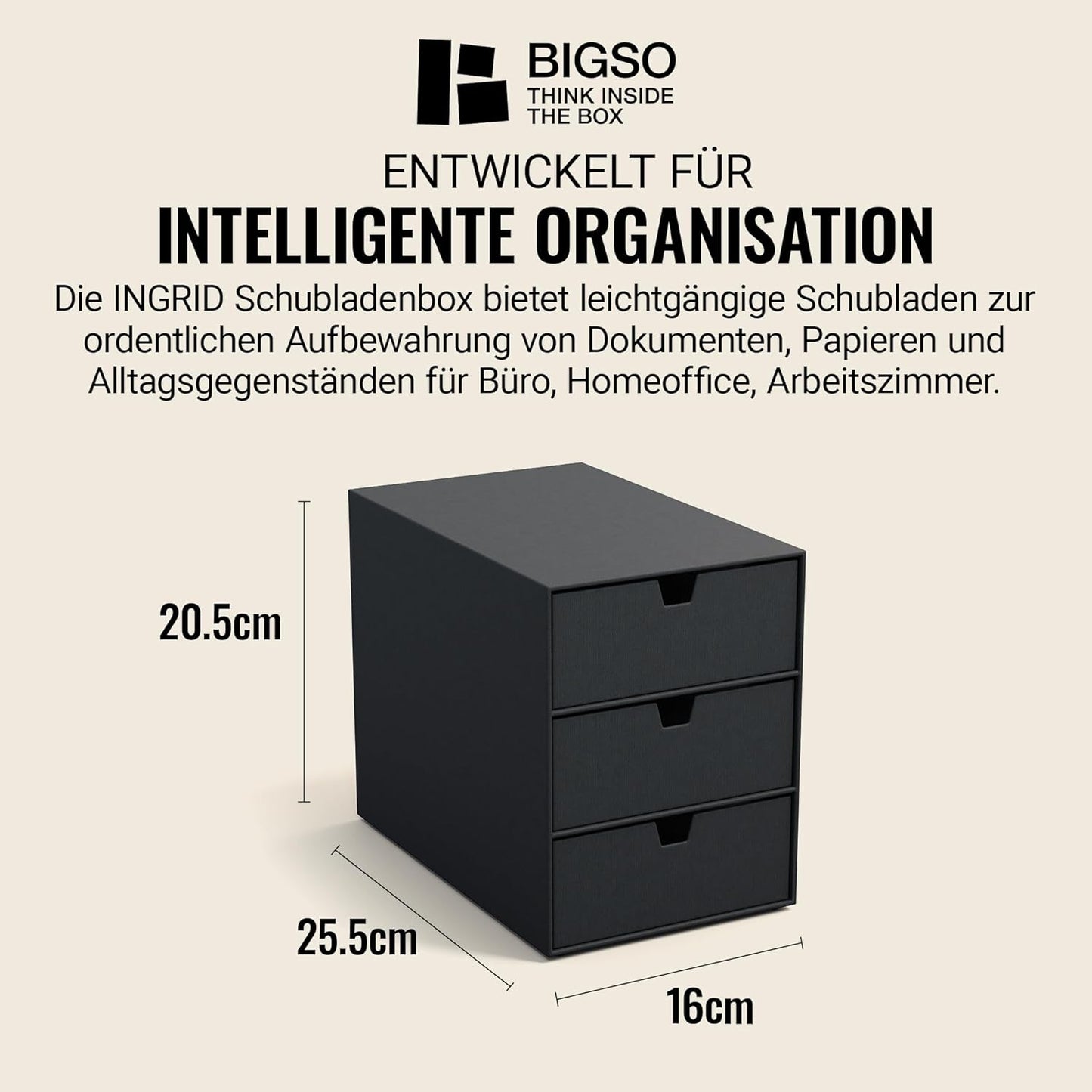 Schubladenbox Ingrid, Dunkelgrau Pappe