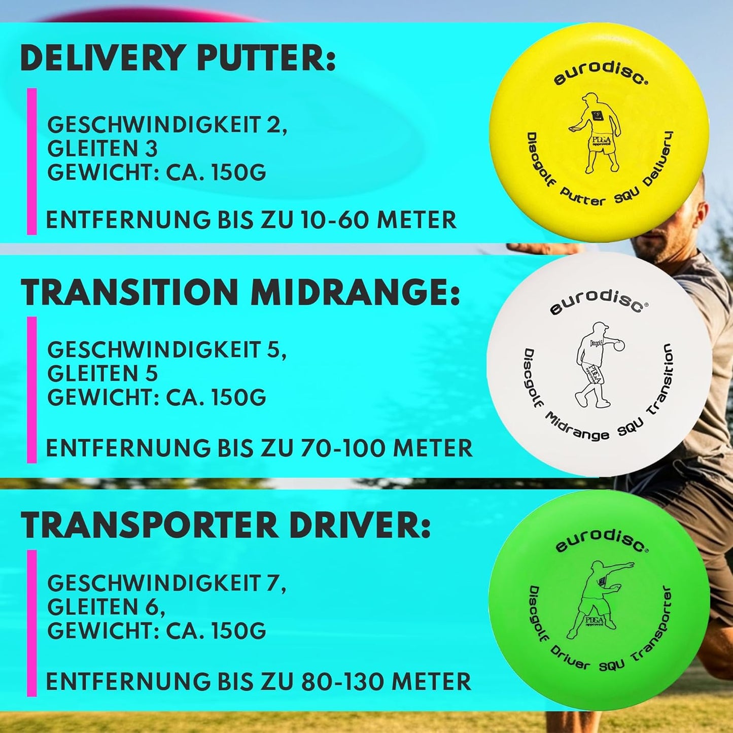 Nightglow Organic Disc-Golf Einsteiger-Set mit Putter, Midrange, Driver, Einsteiger Starter Set