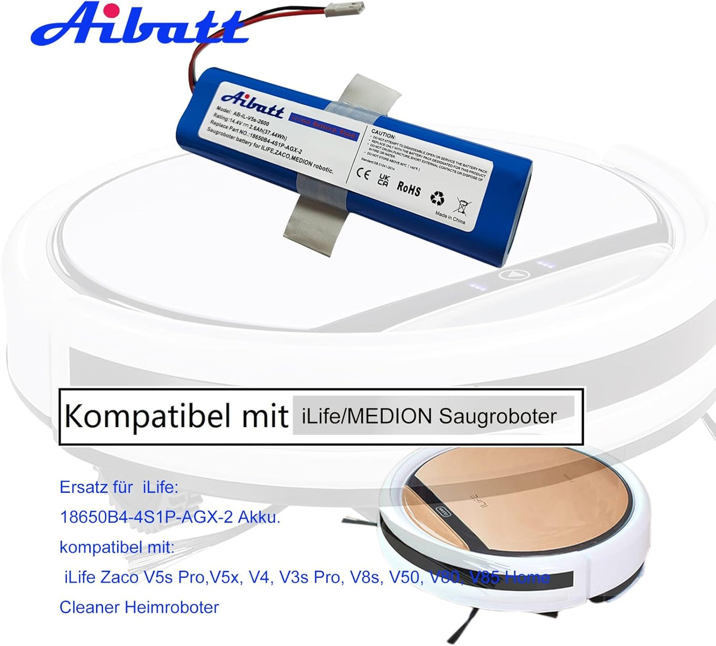 Ersatzakku für iLife Staubsaugerroboter (2600mAh)