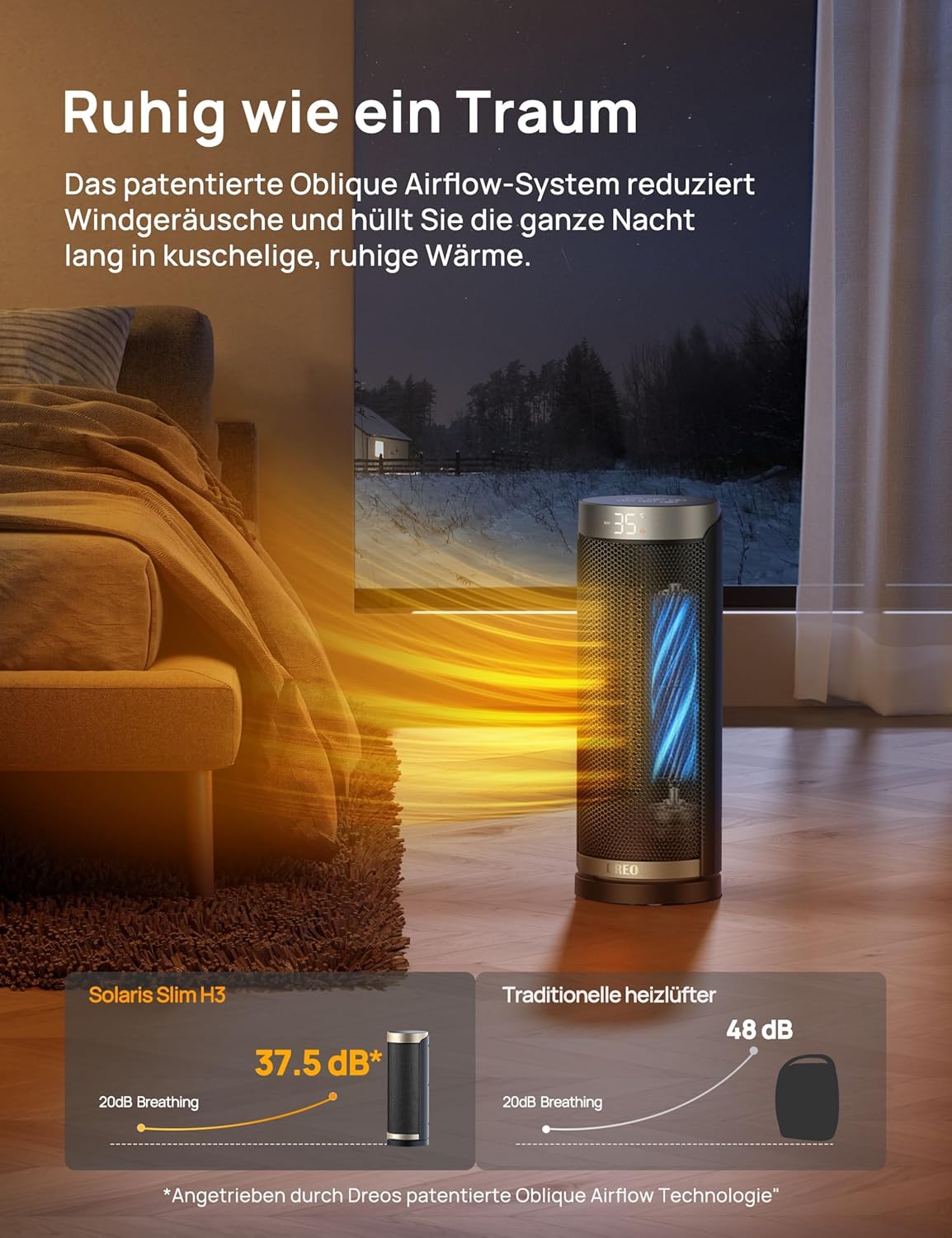 PTC Keramik Heizlüfter mit Fernbedienung, Silber