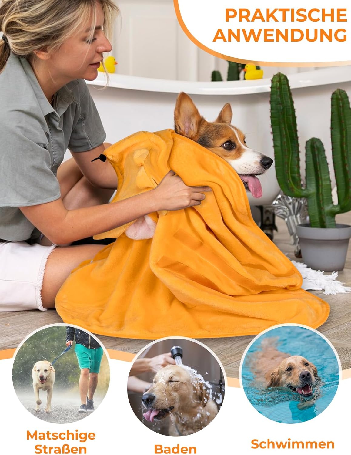 Verstellbarer Hundebademantel, L Orangenfarbe Löwe