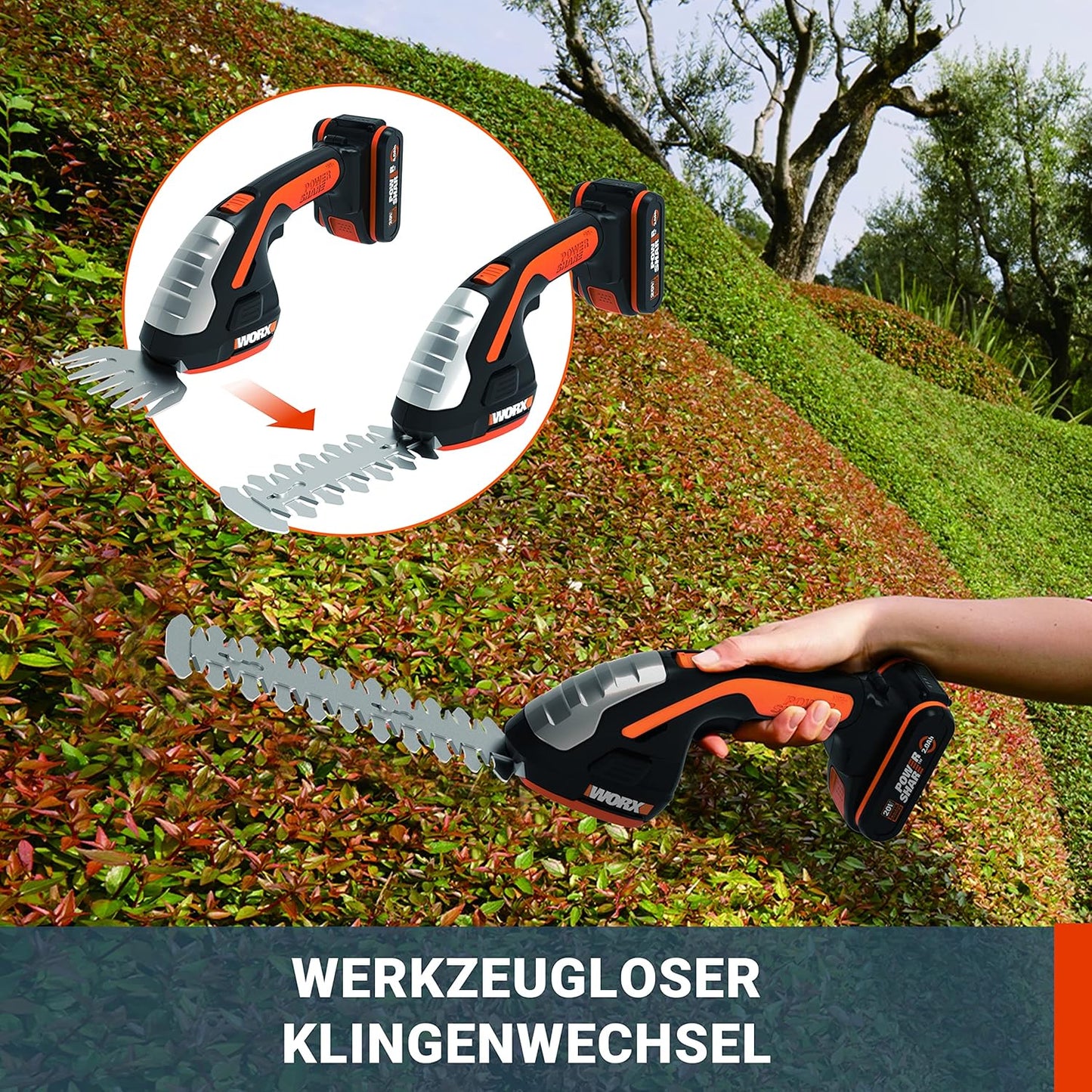 Akku Gras- und Strauchschere WG801E, 1 Akku Single