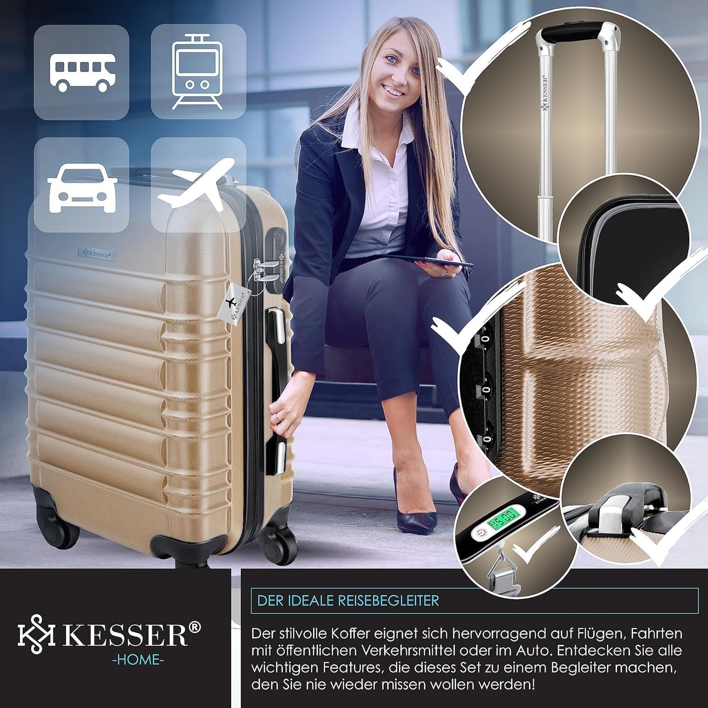 Handgepäck-Reisekoffer, Handgepäck 55cm - 55L Champagne