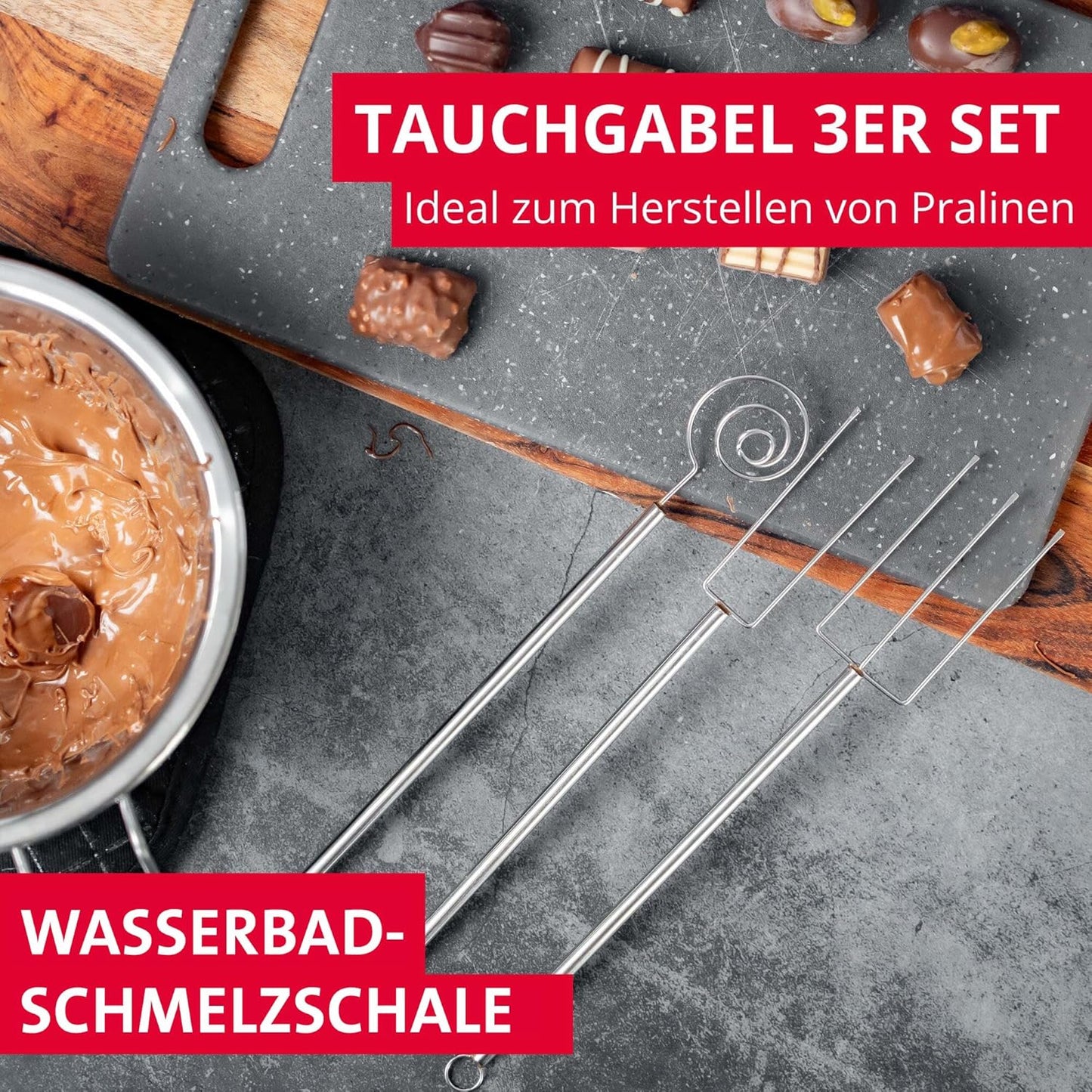Schmelzschale und Tauchgabel-Set (3-teilig), Tauchgabelset + Schmelzschale
