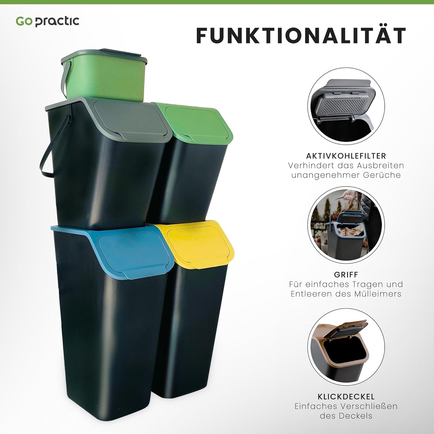 5er-Pack Mülltrennsystem, 2 x 35L + 2 x 25L + 1 x 4,5L