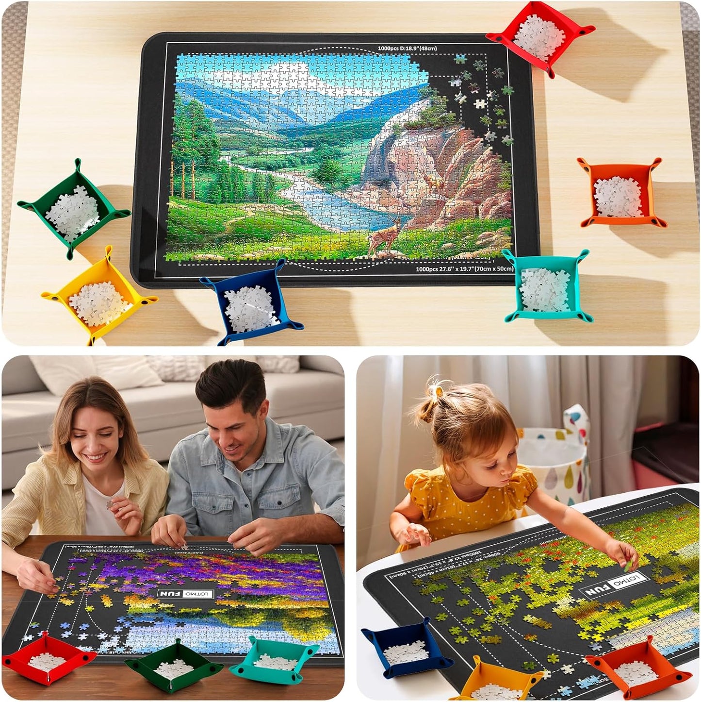 Puzzlebrett mit Wasserdichter Abdeckung & Sortierschalen, 1000-A