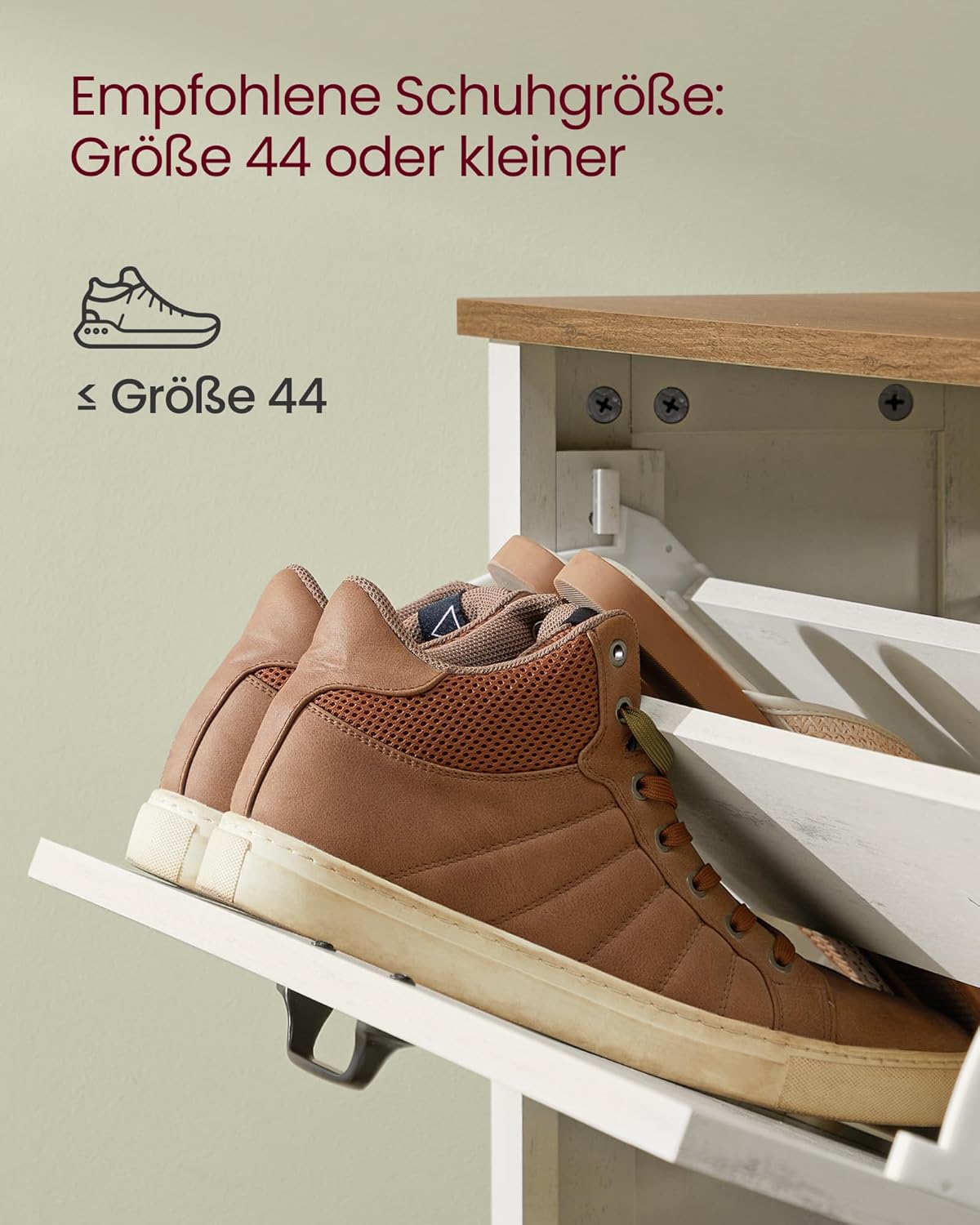 Schuhschrank mit 3 Klappen, Landhausstil, schmal, Vintageweiss 24T x 87B x 122,6H cm