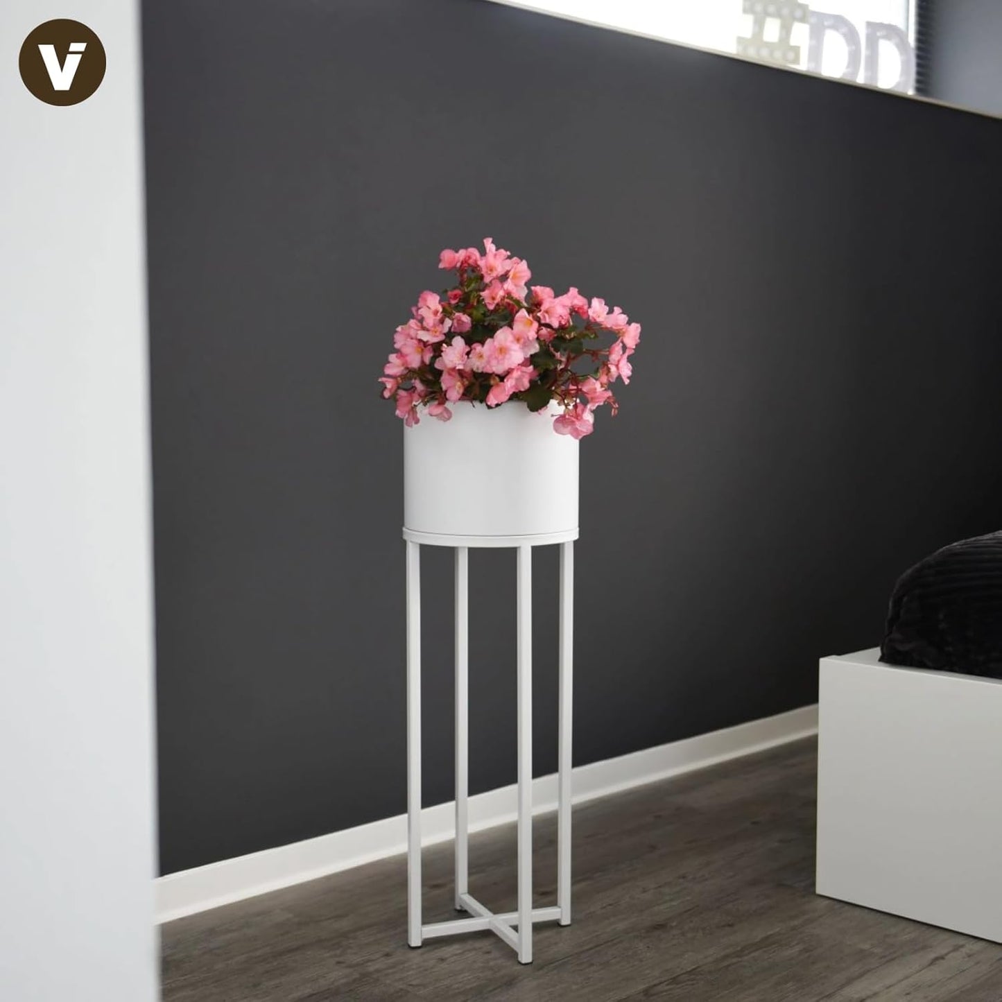 Blumentopf mit Ständer, 79x25x25 cm Cross Weiß Matt