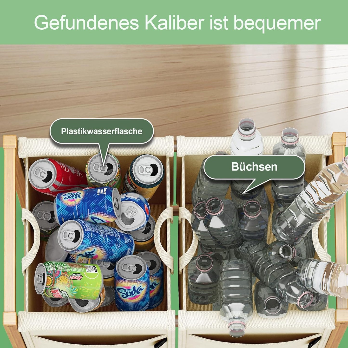 Pfandflaschen Sammelbehälter 100L, 2 Fächer, 100l Beige