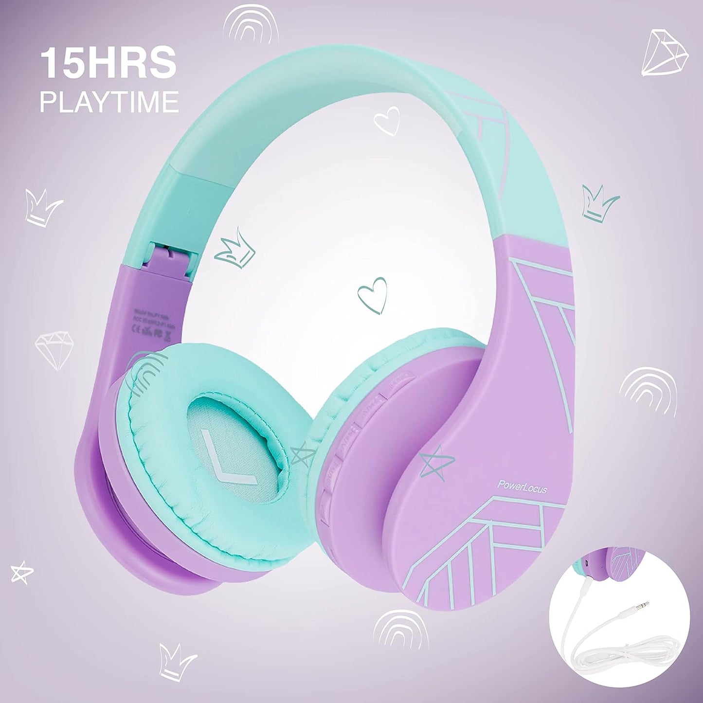 Bluetooth Kinderkopfhörer mit Lautstärkebegrenzung, Teal/Lila