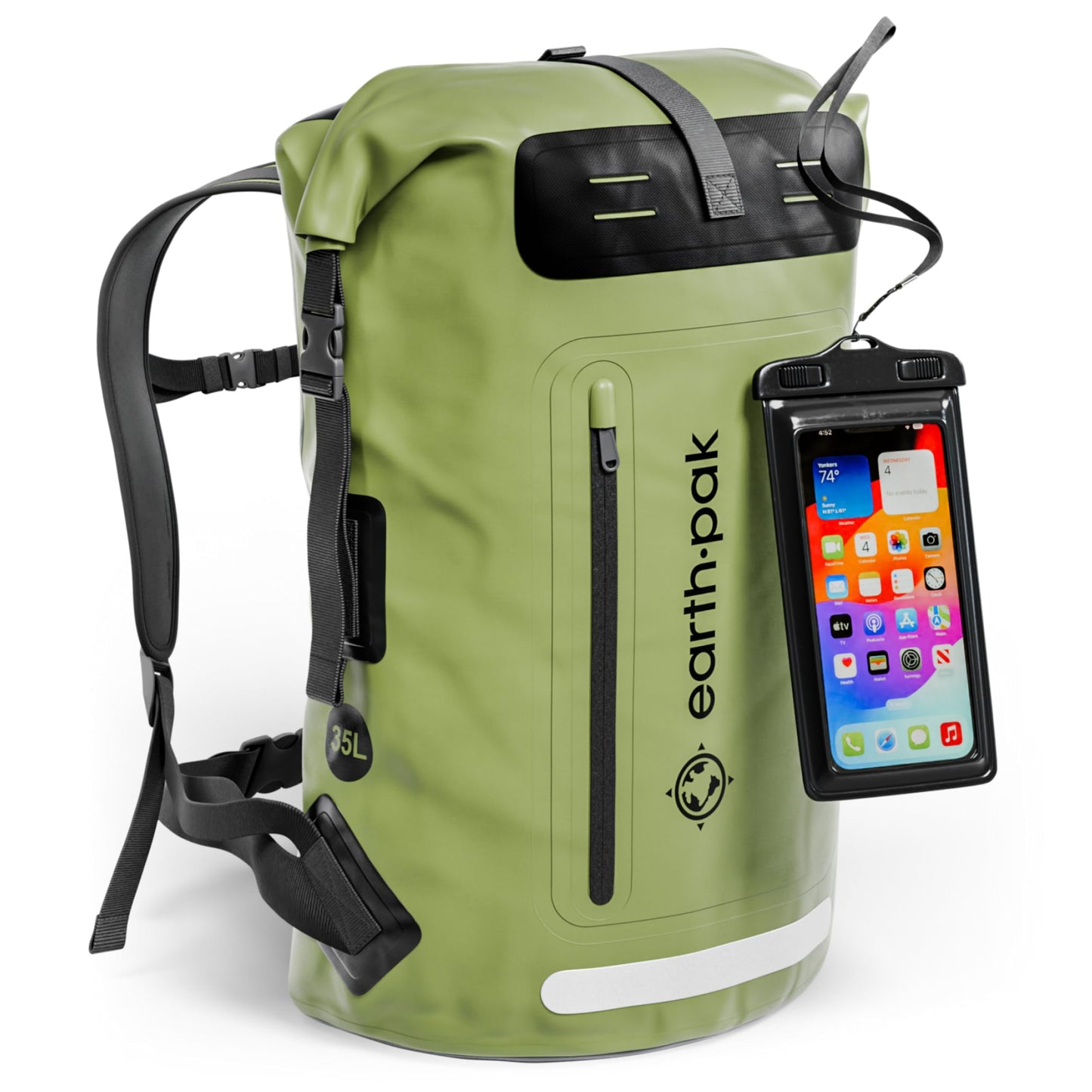 Wasserdichter Rucksack mit Rolltop-Verschluss, 55L Grün