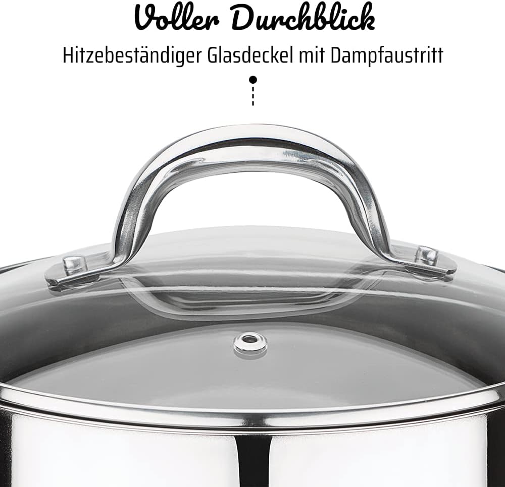 Gemüsetopf mit Glasdeckel 20cm, Edelstahl 5L, 20cm