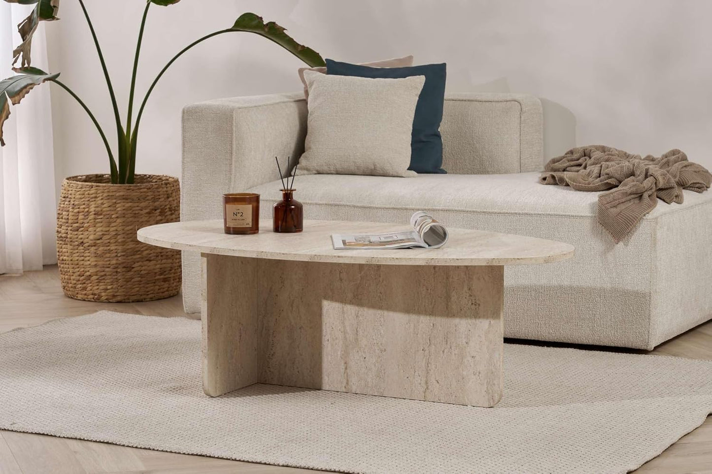 Stilvoller Couchtisch, melaminbeschichtet, 120x40x65 cm, Travertine