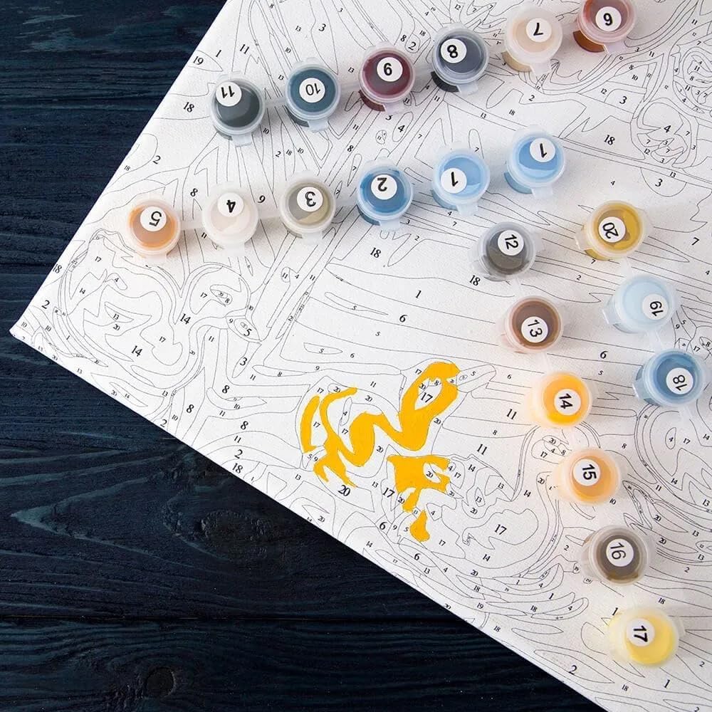 Malen nach Zahlen Set Waldfluss, Waldfluss Mit Rahmen