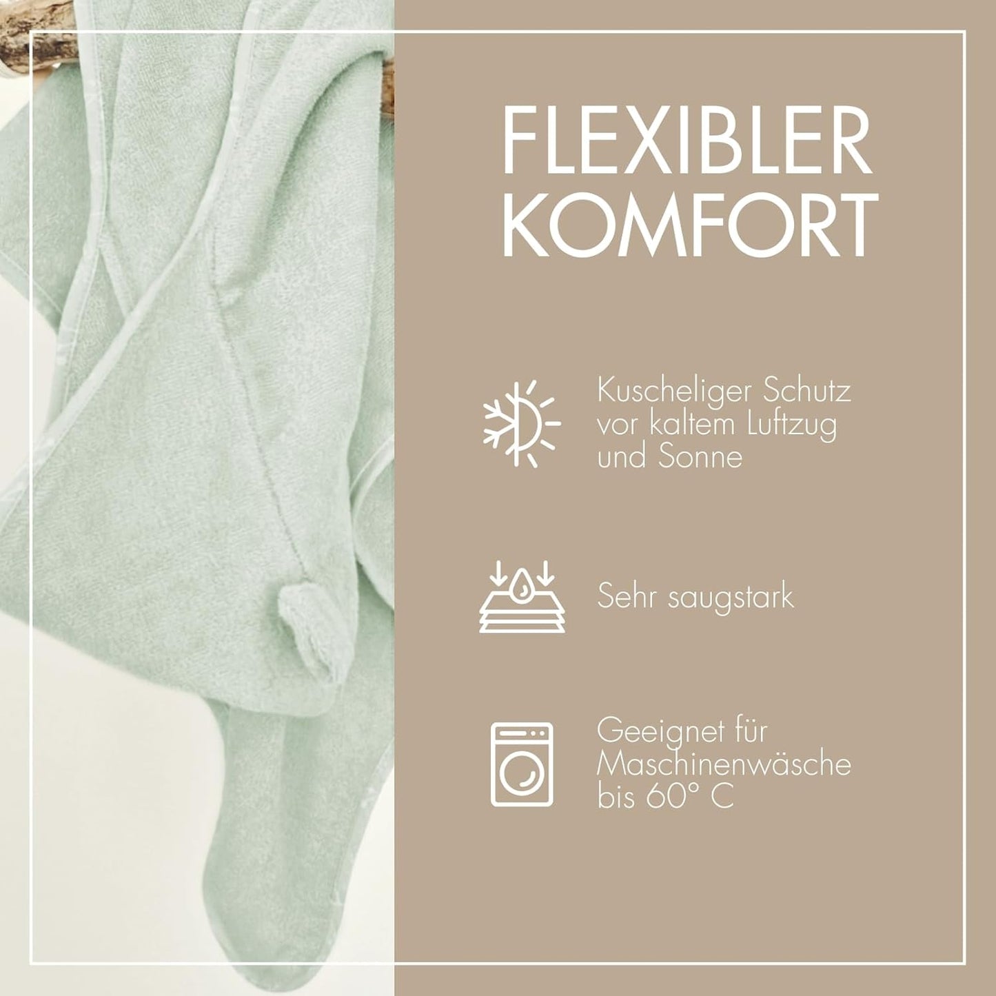 Kapuzenhandtuch mit Ohren, Mint Kapuze mit Ohren