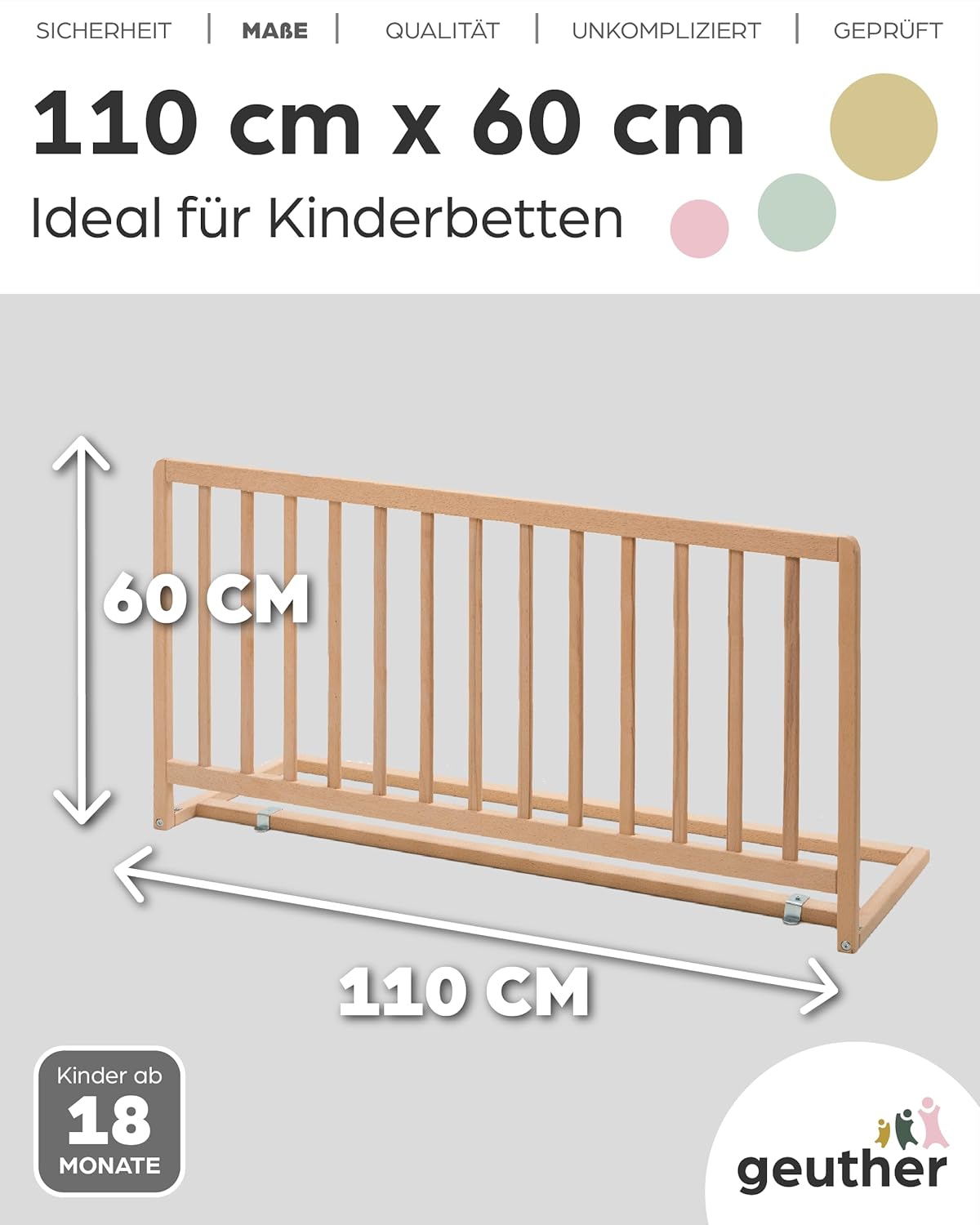 Bettschutzgitter für Kinderbett, 110 cm - Extra hoch: 60 cm