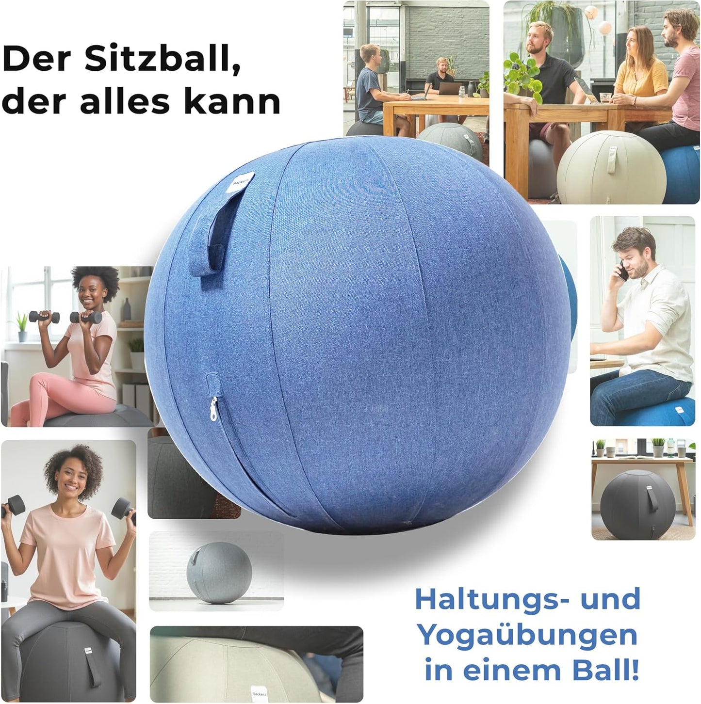 Ergonomischer Sitzball für Büro und Zuhause (65 cm), 65 cm Light Blue