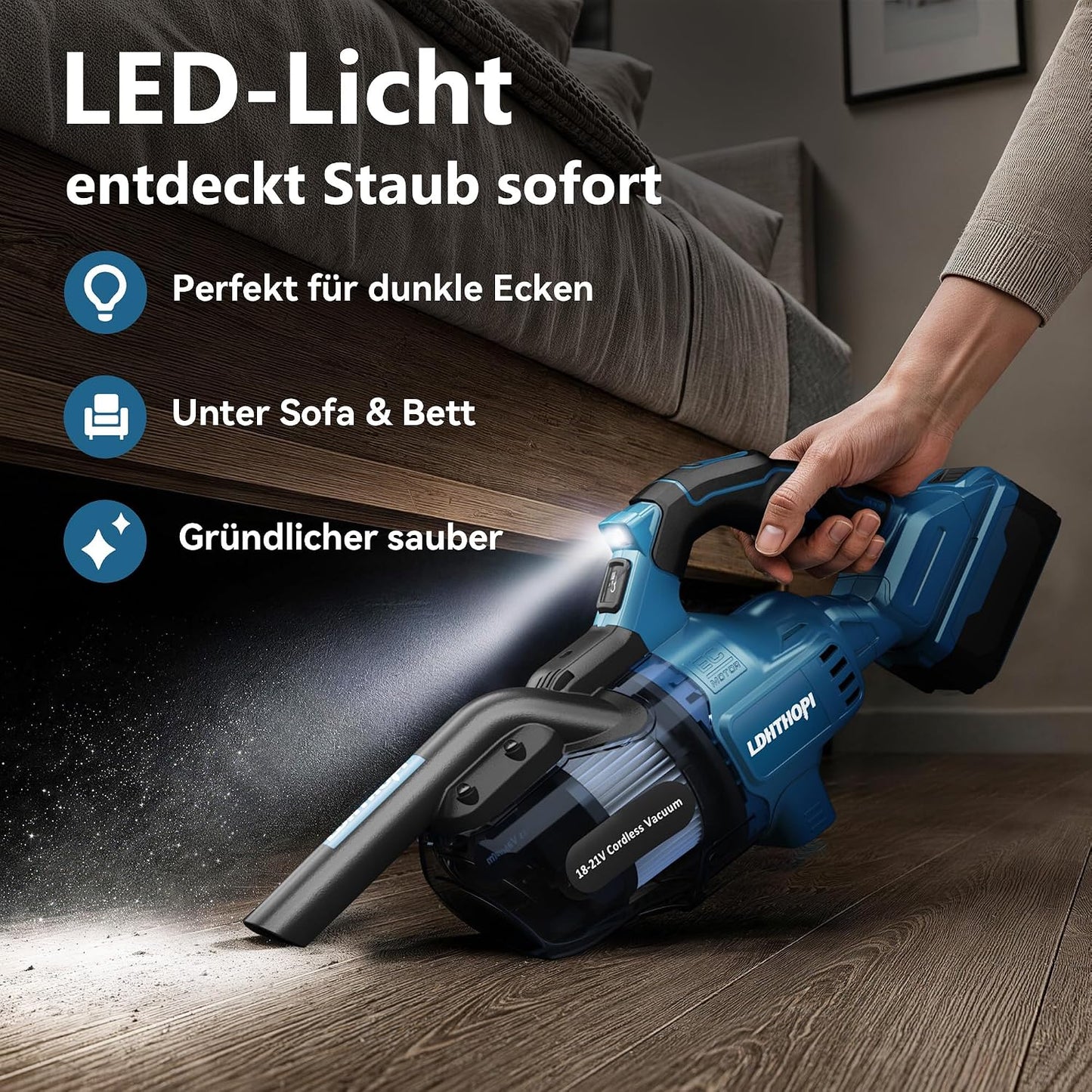 5in1 Akkustaubsauger für Teppich und Hartboden, Makita kompatibel, Blau