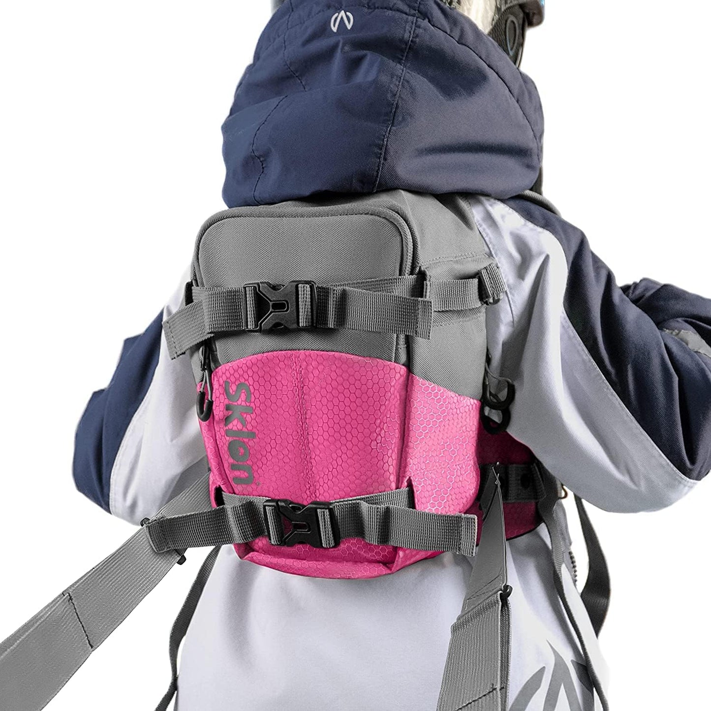Kinderrucksack mit Sicherheitsleine für das Ski- und Snowboardtraining, Rosa