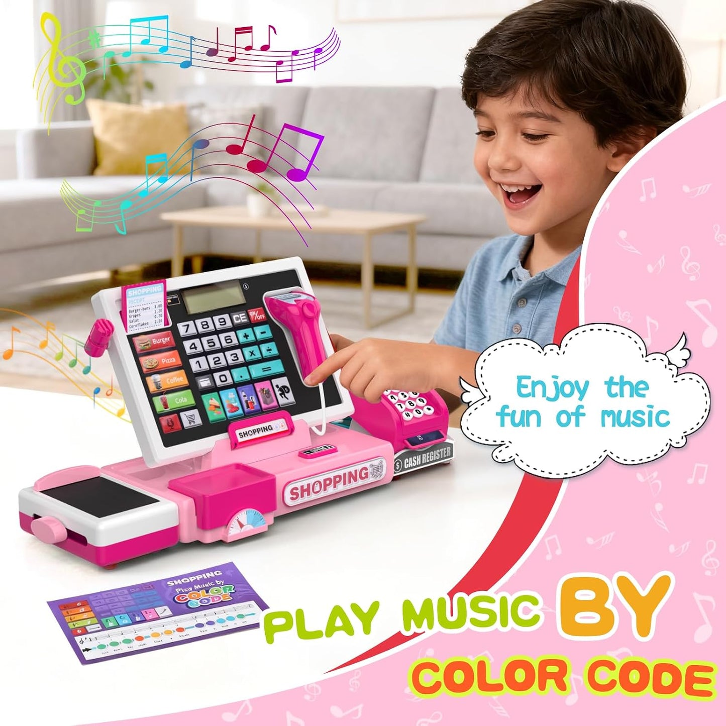 Elektronische Spielzeugkasse mit Zubehör, Rosa
