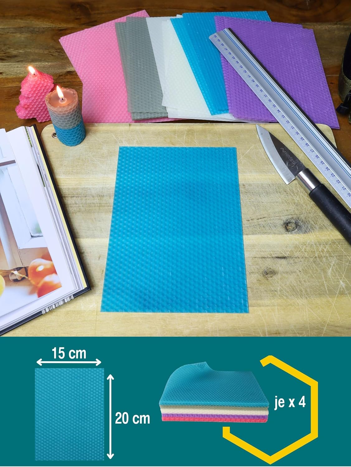 20er Set Bienenwachsplatten für Kerzenherstellung, Set Farbenzauber | 20 X 15 cm