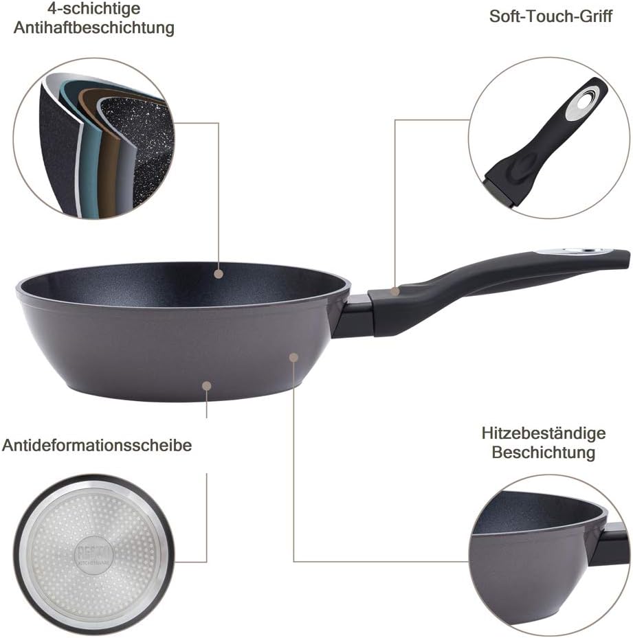 Tiefe Antihaft-Bratpfanne für alle Herdarten (28 cm), Ø28 h=7.7 cm/ Ø Boden 180 mm