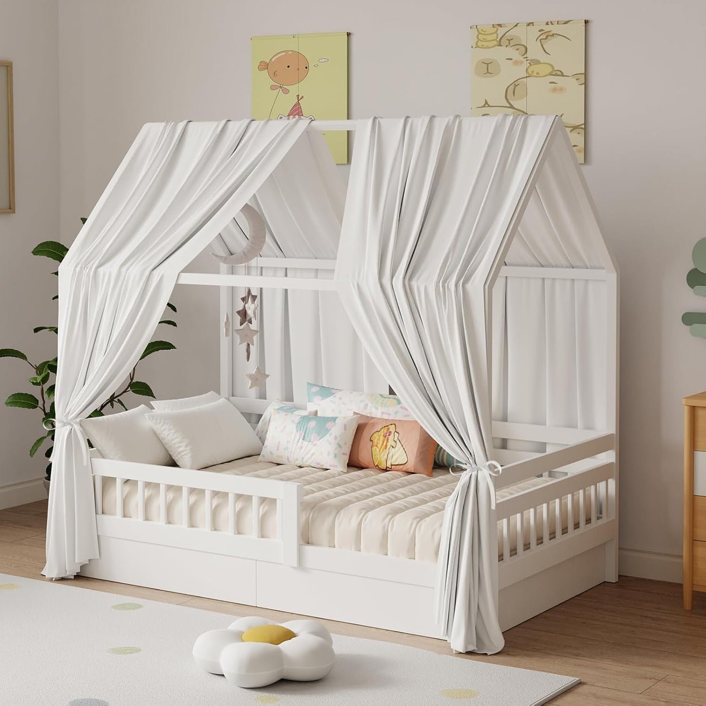 Betthimmel für Hausbett (2er Set), H270 x B67 cm (2er Pack) Weiß