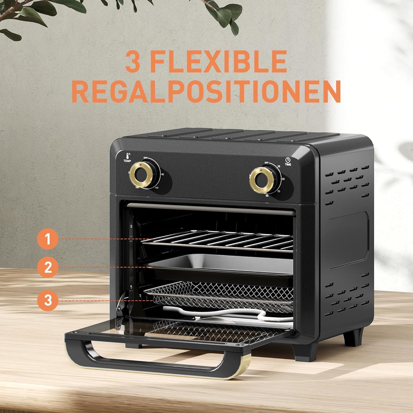 Minibackofen mit Umluft und Timer, Schwarz