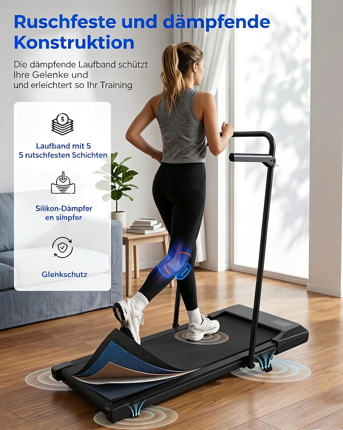 Klappbares Walking Pad mit Steigung und APP-Steuerung, 90CM Mattschwarz