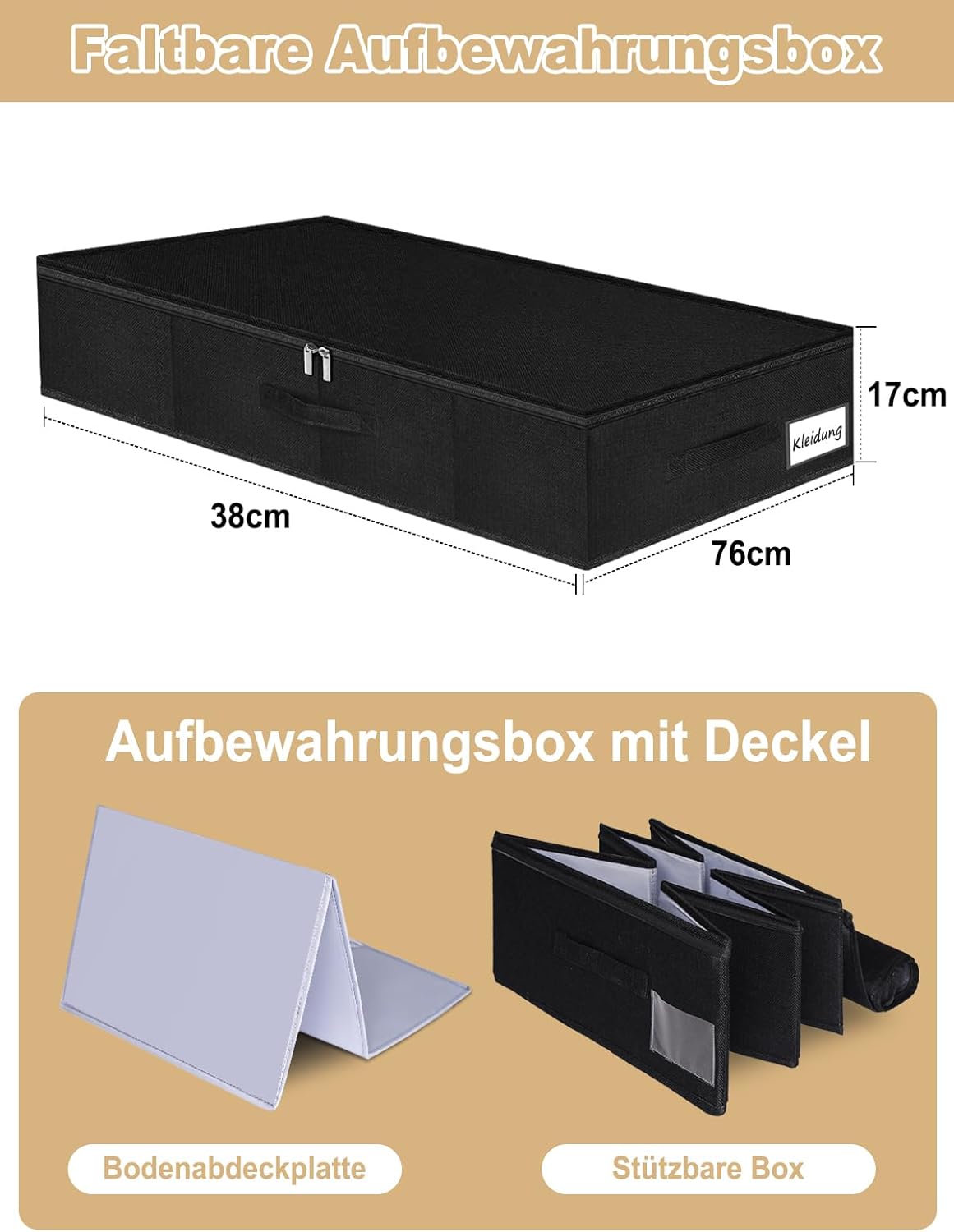 Faltbare Unterbettkommode, Schwarz