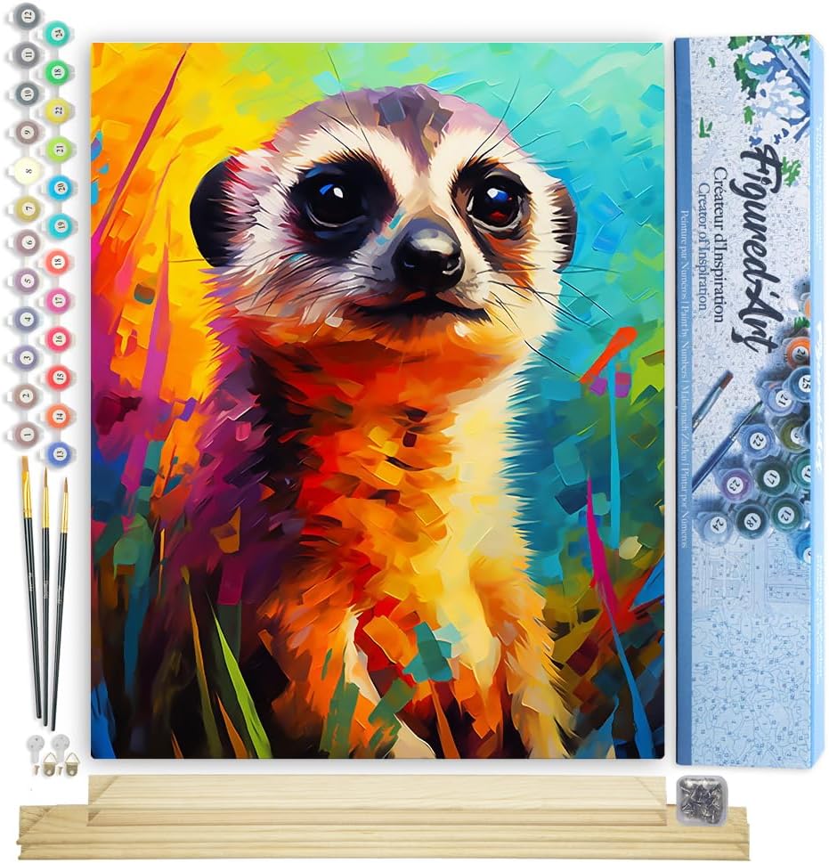 Malen nach Zahlen Set Erdmännchen, Erdmännchen Farbenfroh Abstrakt 40x50cm Mit Keilrahmen (nicht gespannt)